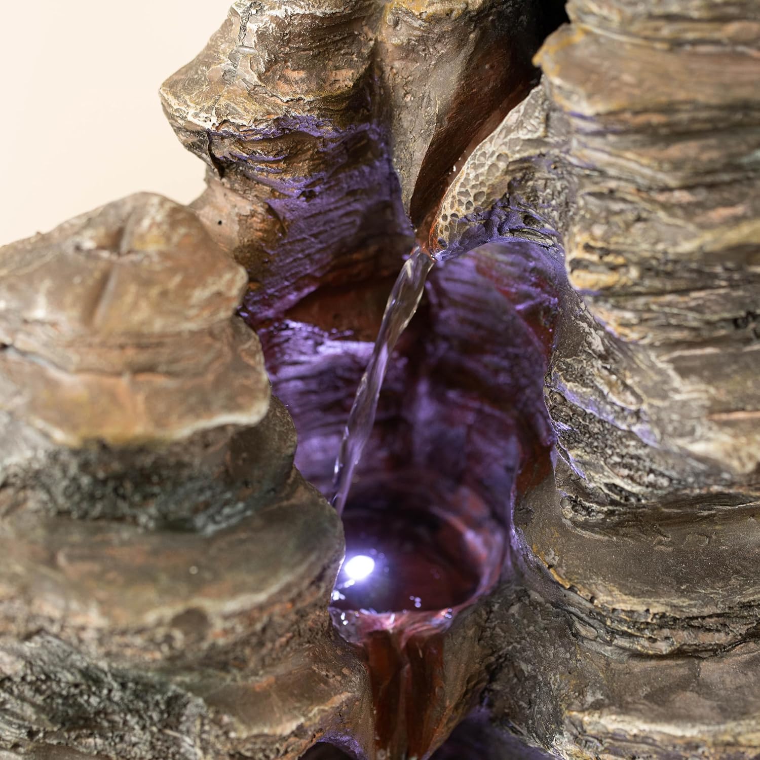 Cascading Electric Powered 4-Tier Rock Water Fountain with LED Lights 24" for Indoor and Outdoor Use