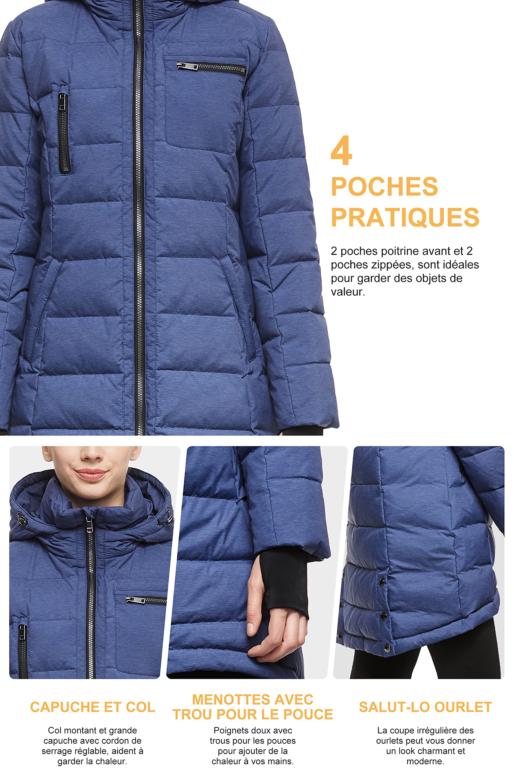 Orolay Doudoune d'hiver matelassée pour femme - Manteau chaud à capuche - Coupe ajustée