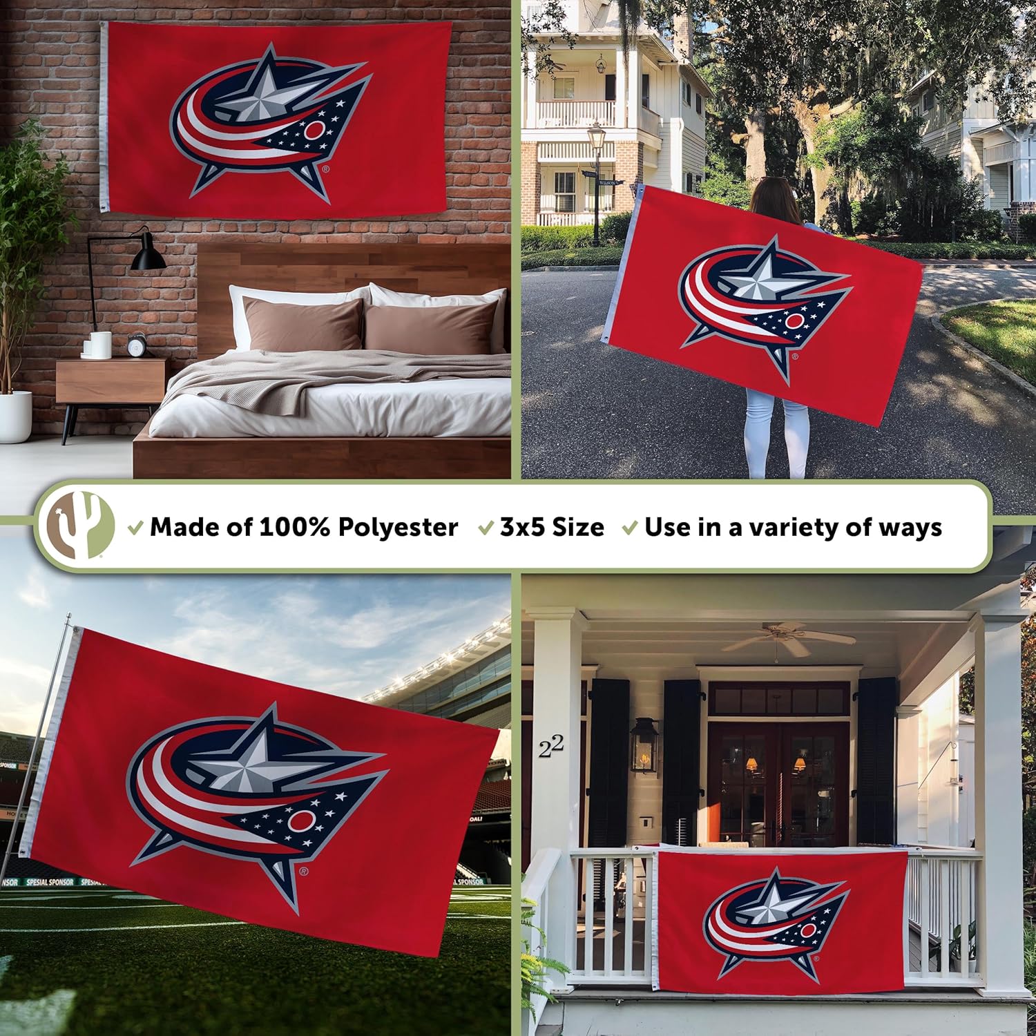 Desert Cactus Columbus Blue Jackets Flag NHL 100% Polyester Indoor Outdoor 3x5 feet National Hockey League Team Flags (Design #2)