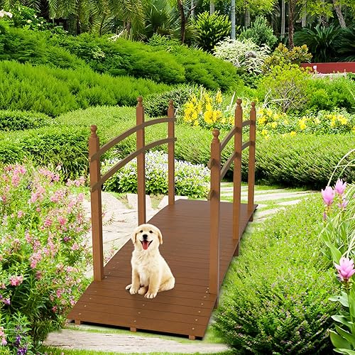 Vista 23 de VINGLI Puente de jardín, arco de madera clásico con pasarelas de seguridad (negro, 7.5 pies)