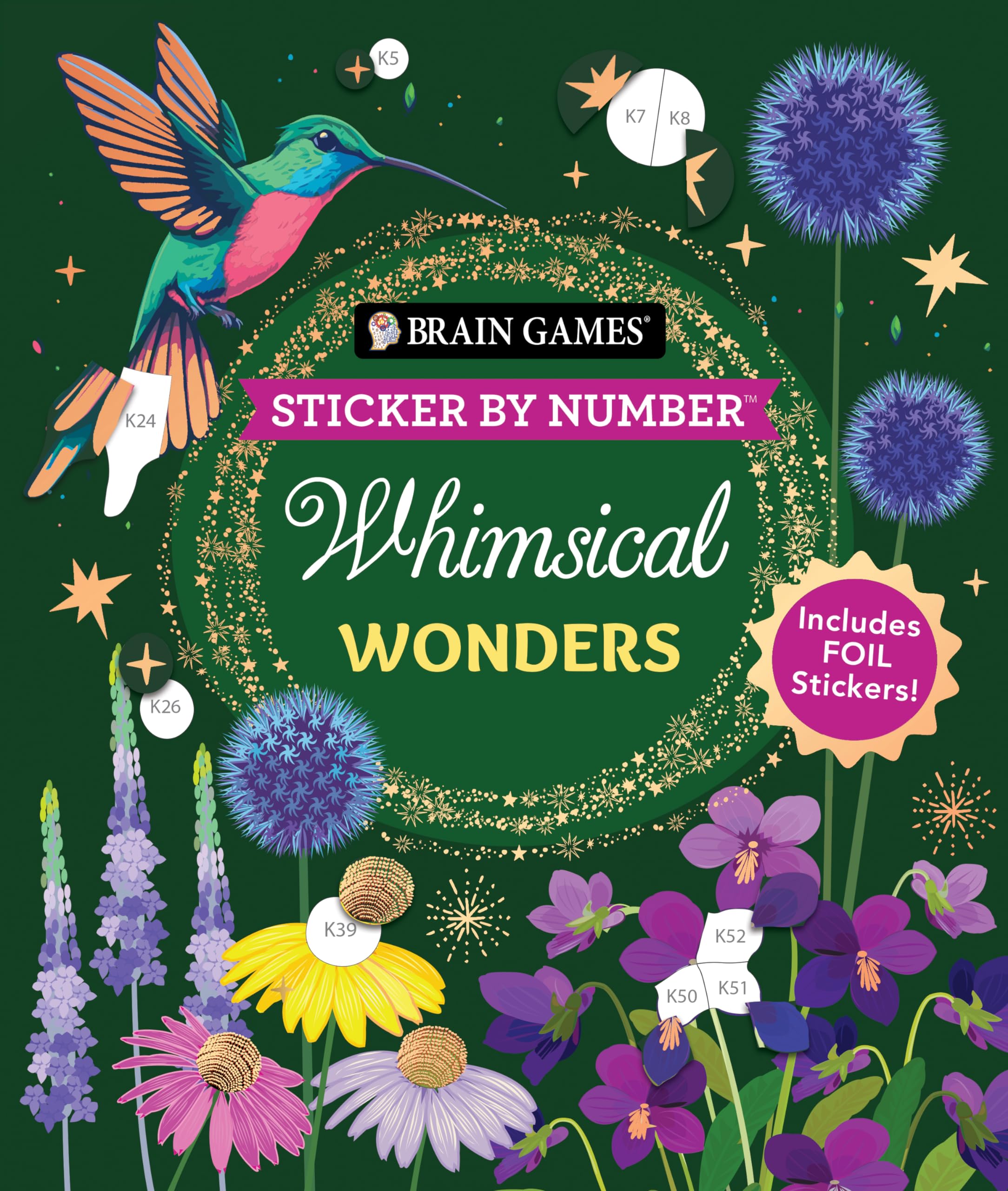 Brain Games - Sticker by Number: Whimsical Wonders: Includes Foil Stickers! Paperback – Import, 29 August 2024