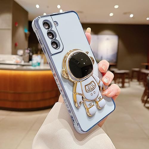 Miniatura 10 de HJWKJUS Funda para Samsung Galaxy S22 con soporte de astronauta, funda galvanizada de lujo con protección para cámara, diseño lateral de corazón de