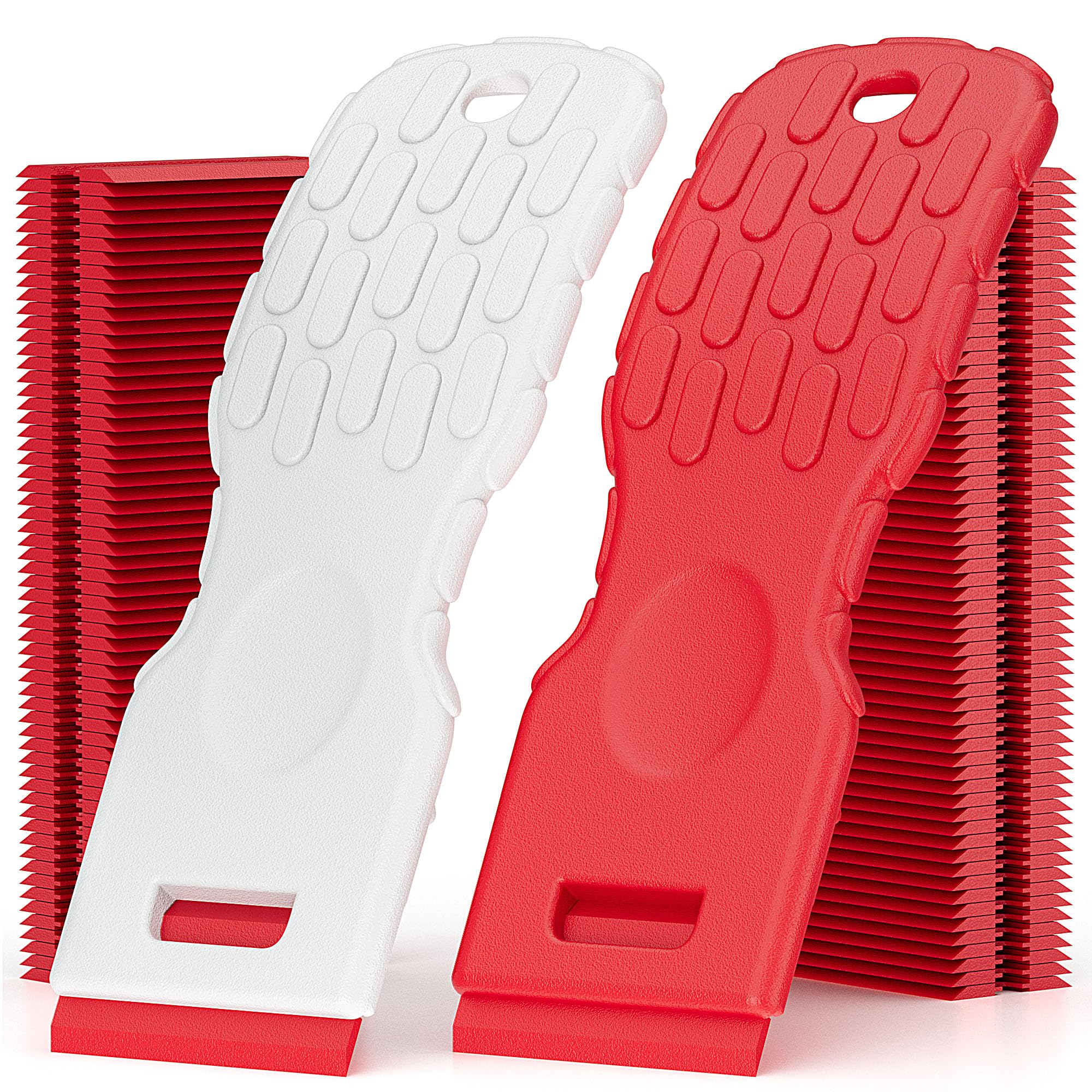Dual-Width Plastic Razor Blade Scraper Tool Non Scratch - 2-Pack With 100 Blades, Single Or Double Wide Head, Removes Stickers, Labels, Decals,