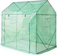 Yorbay Paradicsom Üvegház Zöld 200x140x200cm Hálós Fóliával és Ablakkal 6