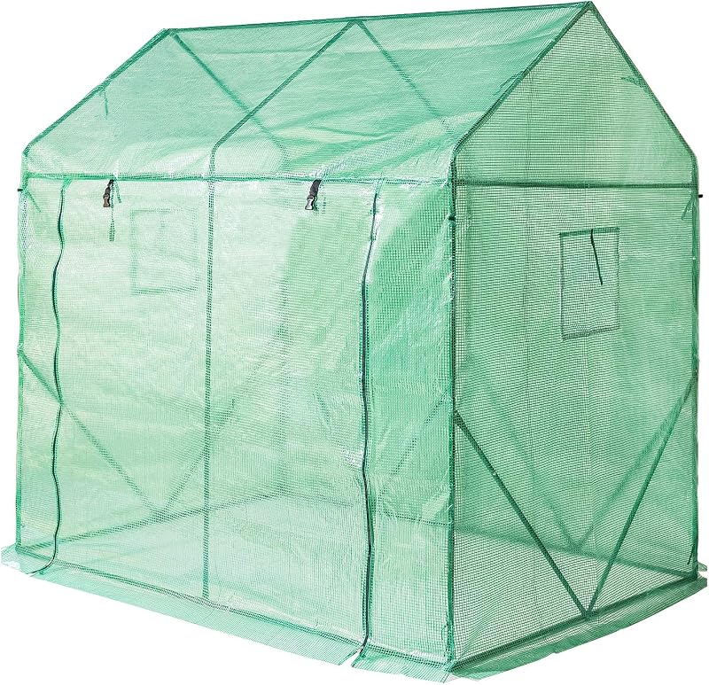 Yorbay Paradicsom Üvegház Zöld 200x140x200cm Hálós Fóliával és Ablakkal