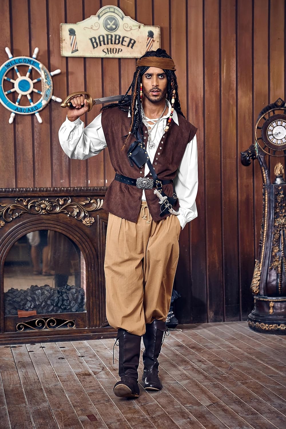 Bbalizko Mens Medieval Pirate Shirt Viking Renaissance Steampunk Lace Up Halloween Colonial Scottish Costume Tops - Image 4