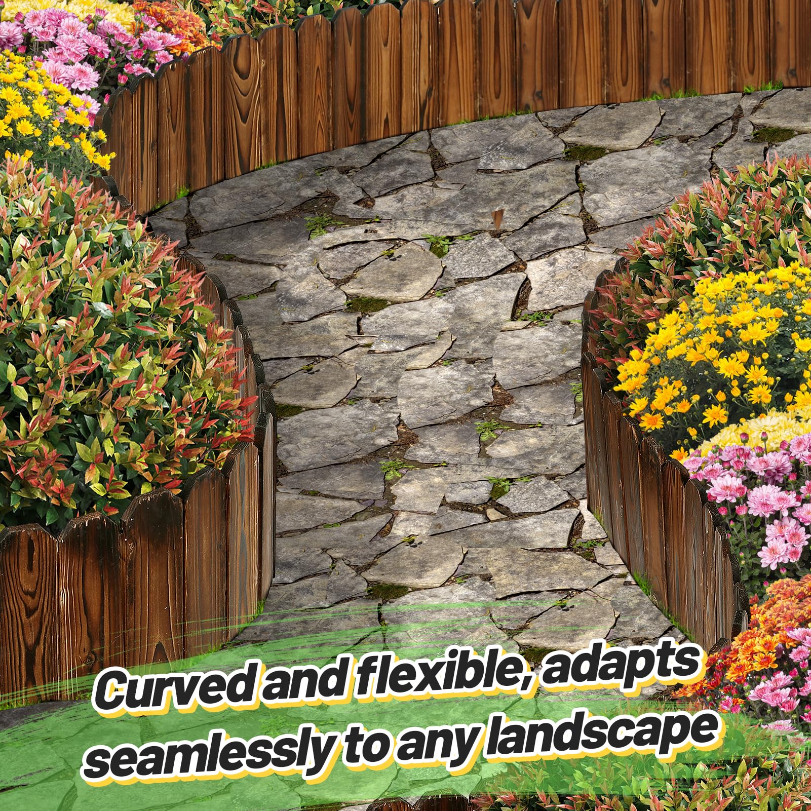 2 bordes de paisaje de 8 pies x 8 pulgadas, borde de valla de jardín de madera de pino resistente, fácil de instalar, valla de madera para jardín al aire libre, patio, cama de flores, césped, árbol de