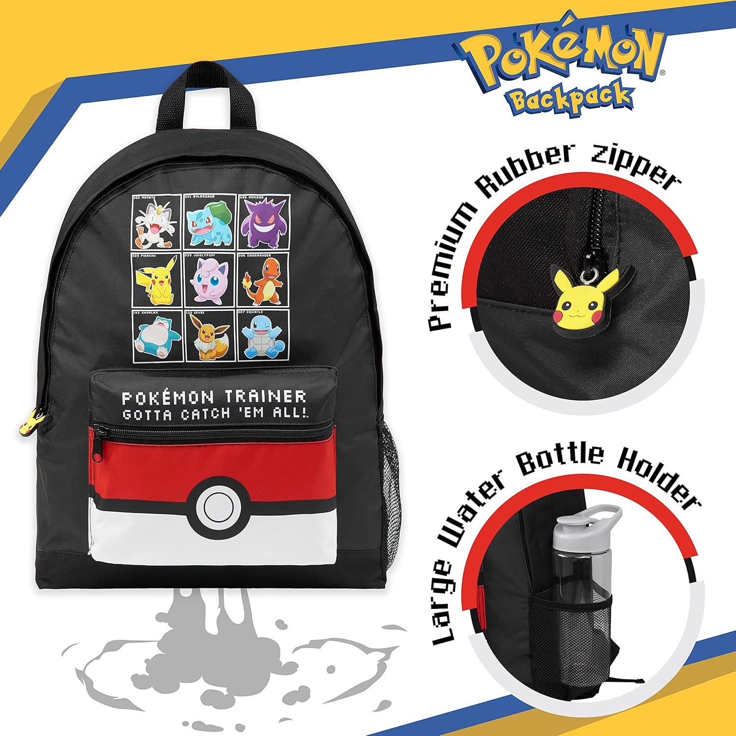 Pokemon Backpack for Kids Teens Boys Girls Pikachu Anime Bookbag Daypack Bag School Sports Gifts for Kids (Black/Red) - Image 3