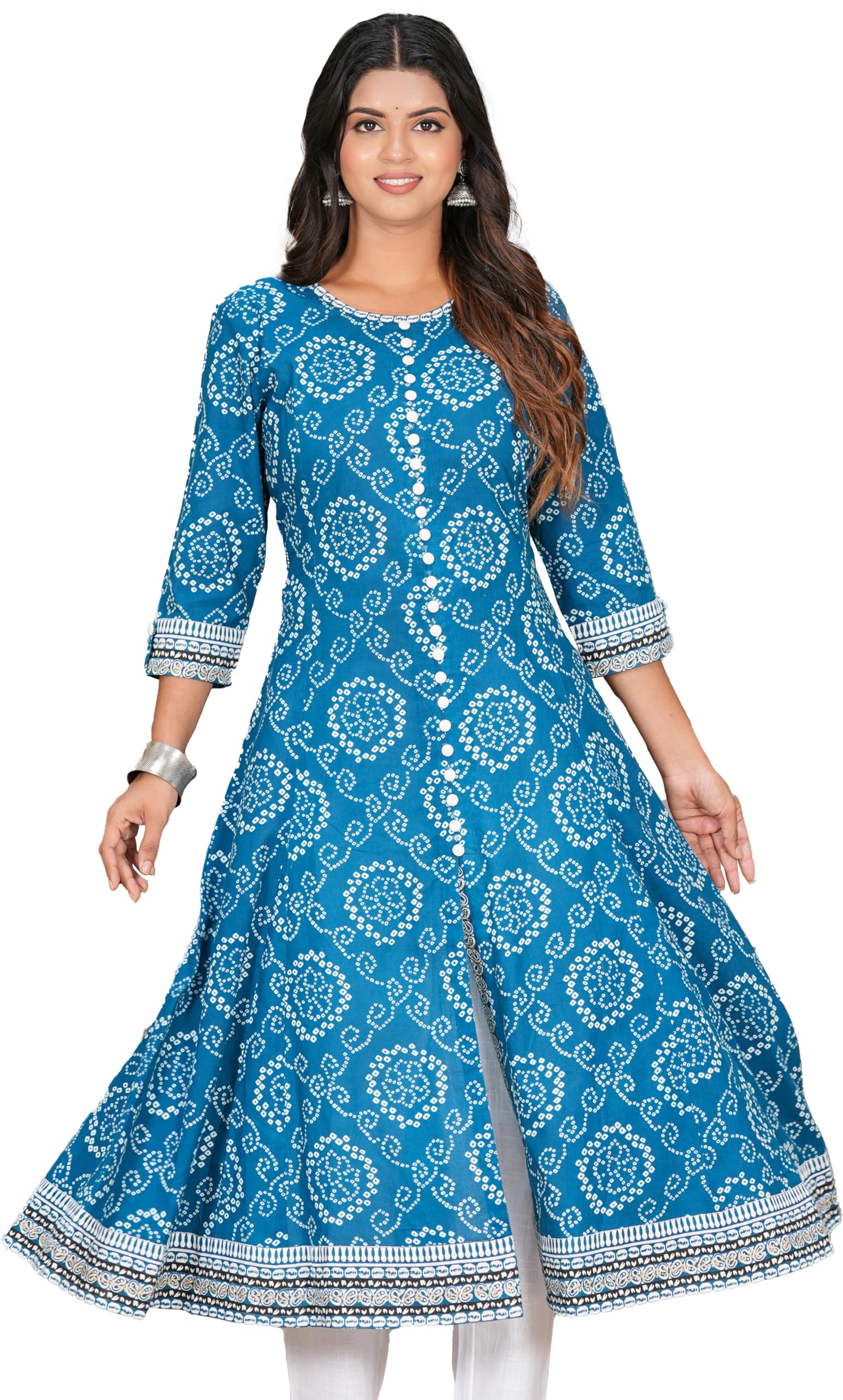 Yash Gallery Women's Plus Size Cotton Bandhej Printed Anarkali Kurta|Regular Fit