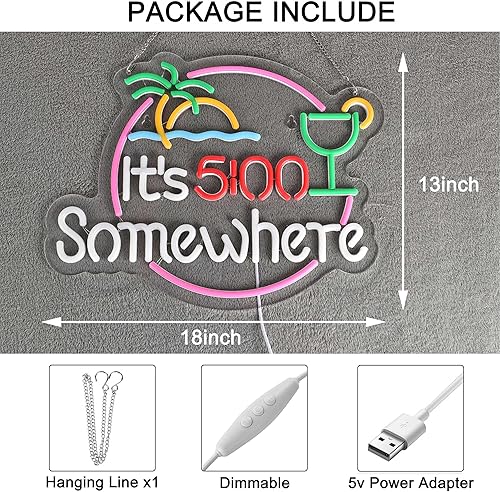 Miniatura 3 de Letrero de neón con texto en inglés "It's 5 00 O'clock Some Donde" para decoración de pared, regulable, LED, bar, cerveza, garaje, luz de neón,