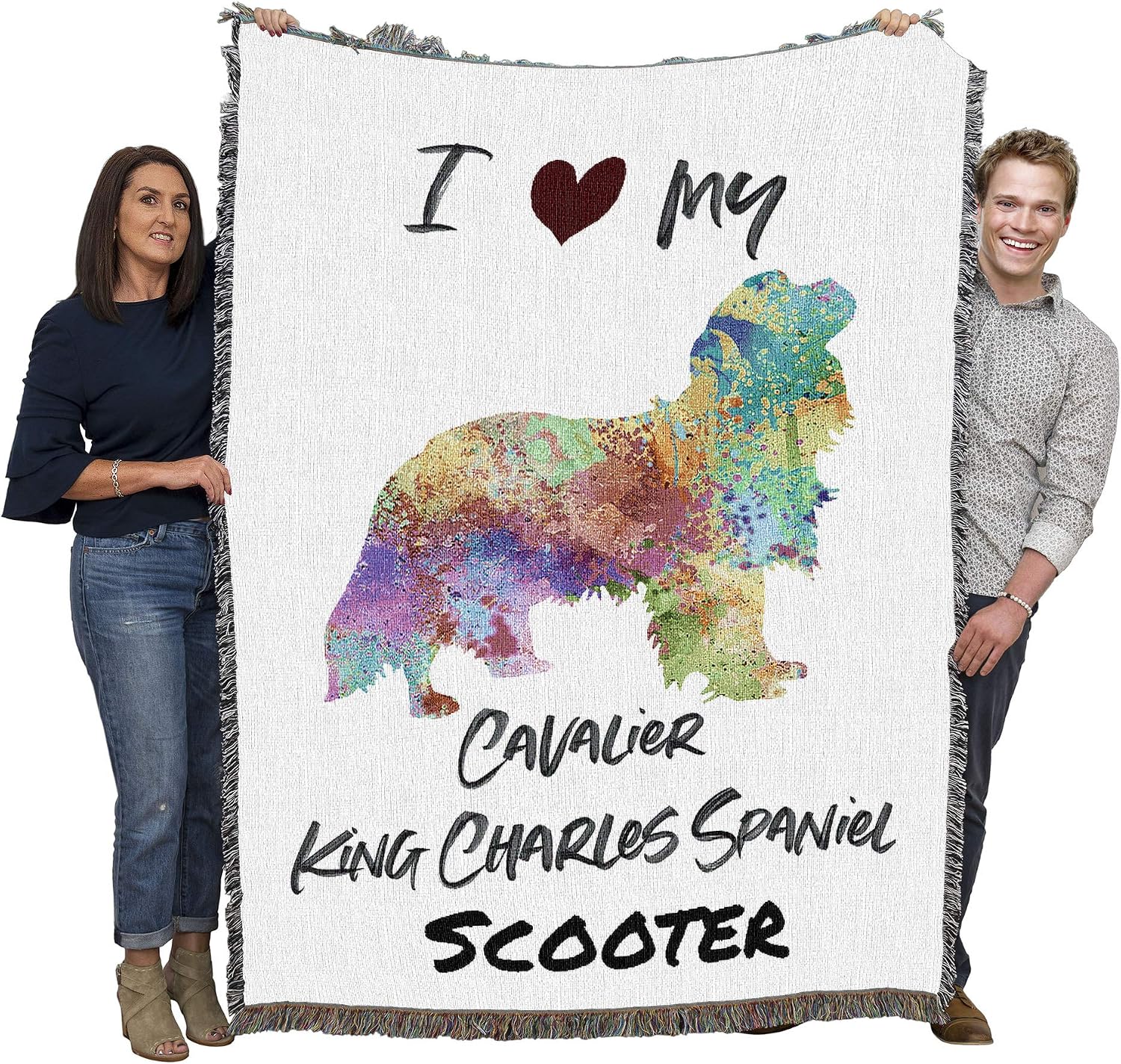 Pure Country Weavers I Love My Cavalier King Charles Spaniel Paint Splash Blanket - Personalized Gift for Dog Lovers - Tapestry Throw Woven from Cotton - Made in the USA (72x54)