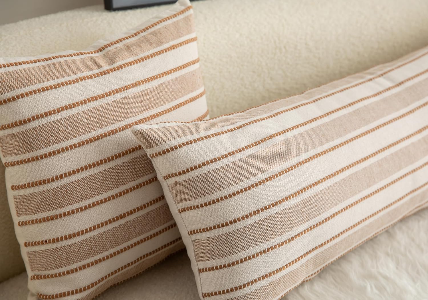 Cethom Decorative Boho Lumbar Pillow Covers, Modern Farmhouse Couch Pillowcase, 14 x 36 Long Accent Body Throw Pillow Covers, Sofa Bed Living Room Decor Cushion Case, Brown and Beige, Pack of 1 image 4