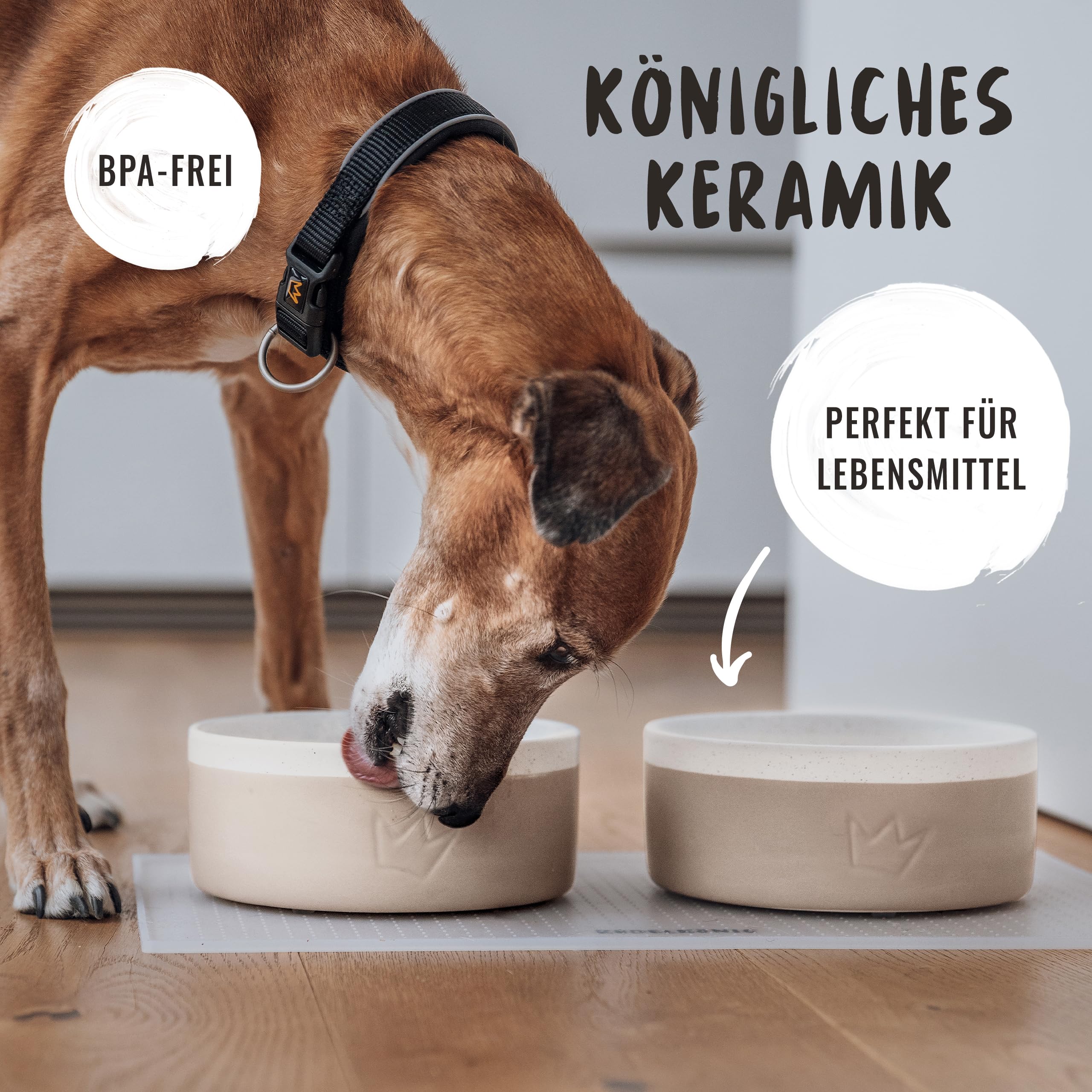 Rudelkönig Hundenapf Keramik - 900ml 2er Hunde Napfset - Handgefertigter Futternapf Hund Keramik - Rutschfester Keramiknapf mit lebensmittelechter Glasur
