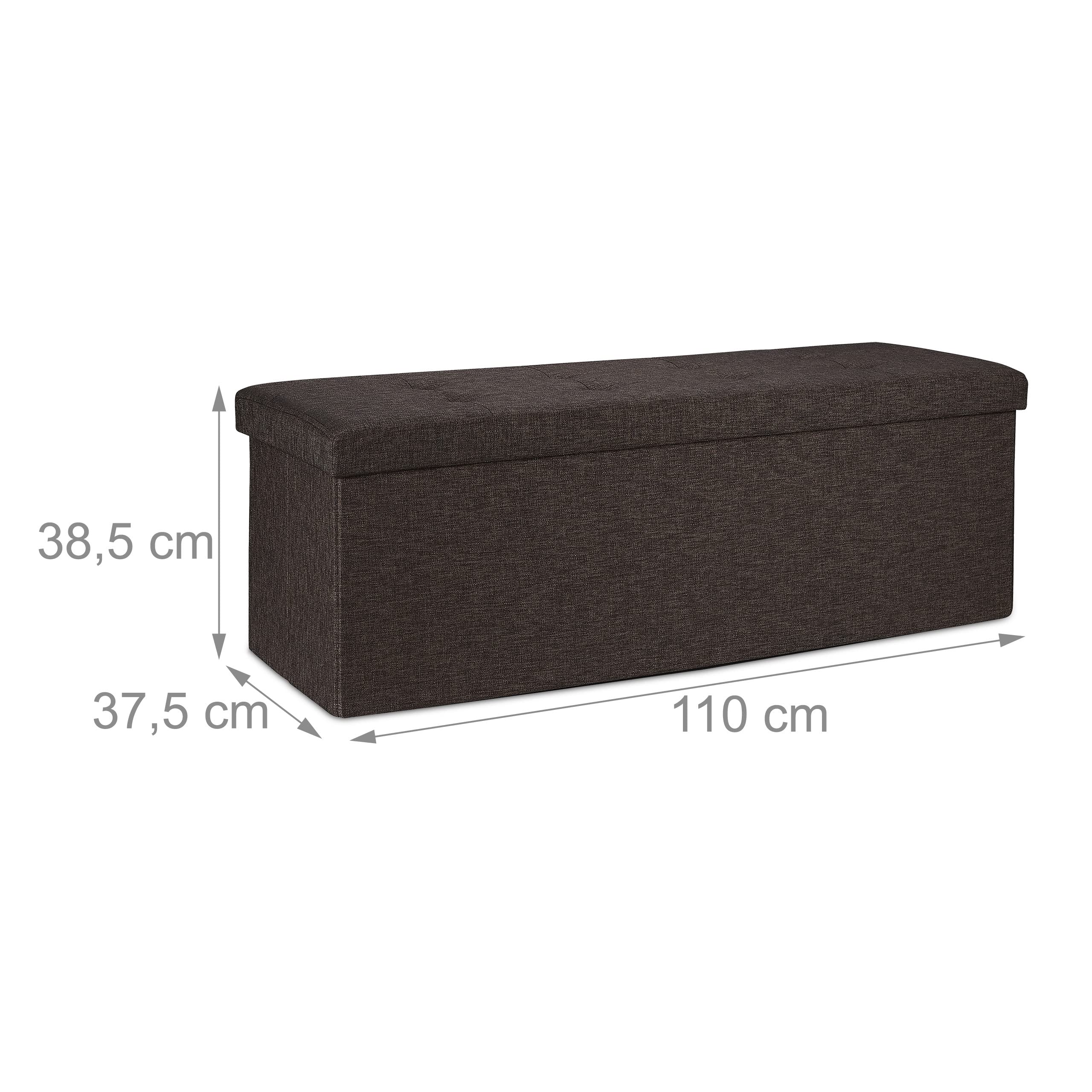 Relaxdays Baúl Almacenamiento con Divisor, Banco Puff Almacenaje, Tela-DM, 120 L, 1 Ud., 38,5 x 110 x 37,5 cm, Marrón