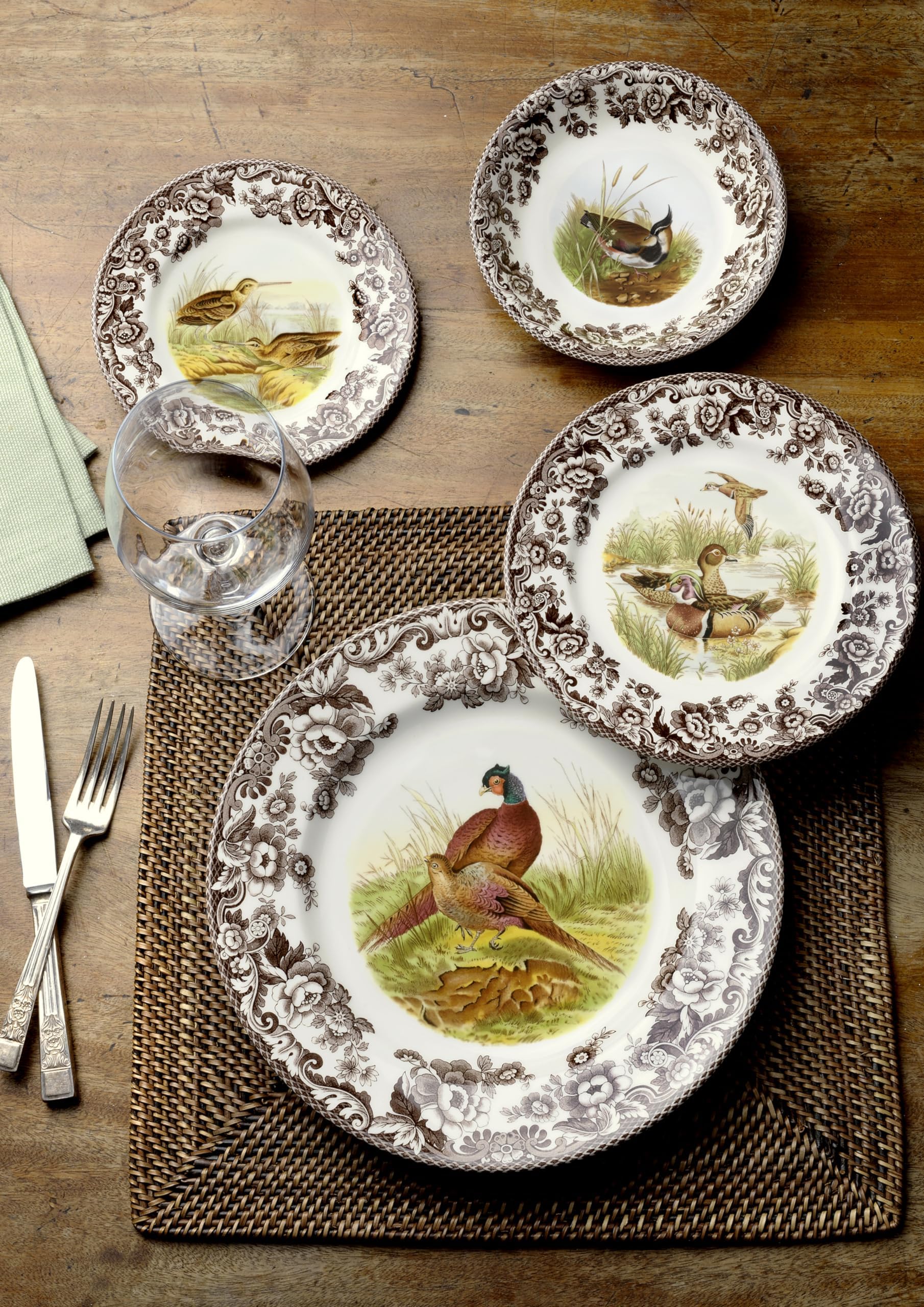 スポード　ラスキンハウス　緑　プレート Spode Woodland Duck Dinner Plate - Game Bird Design, 10.5 Inch