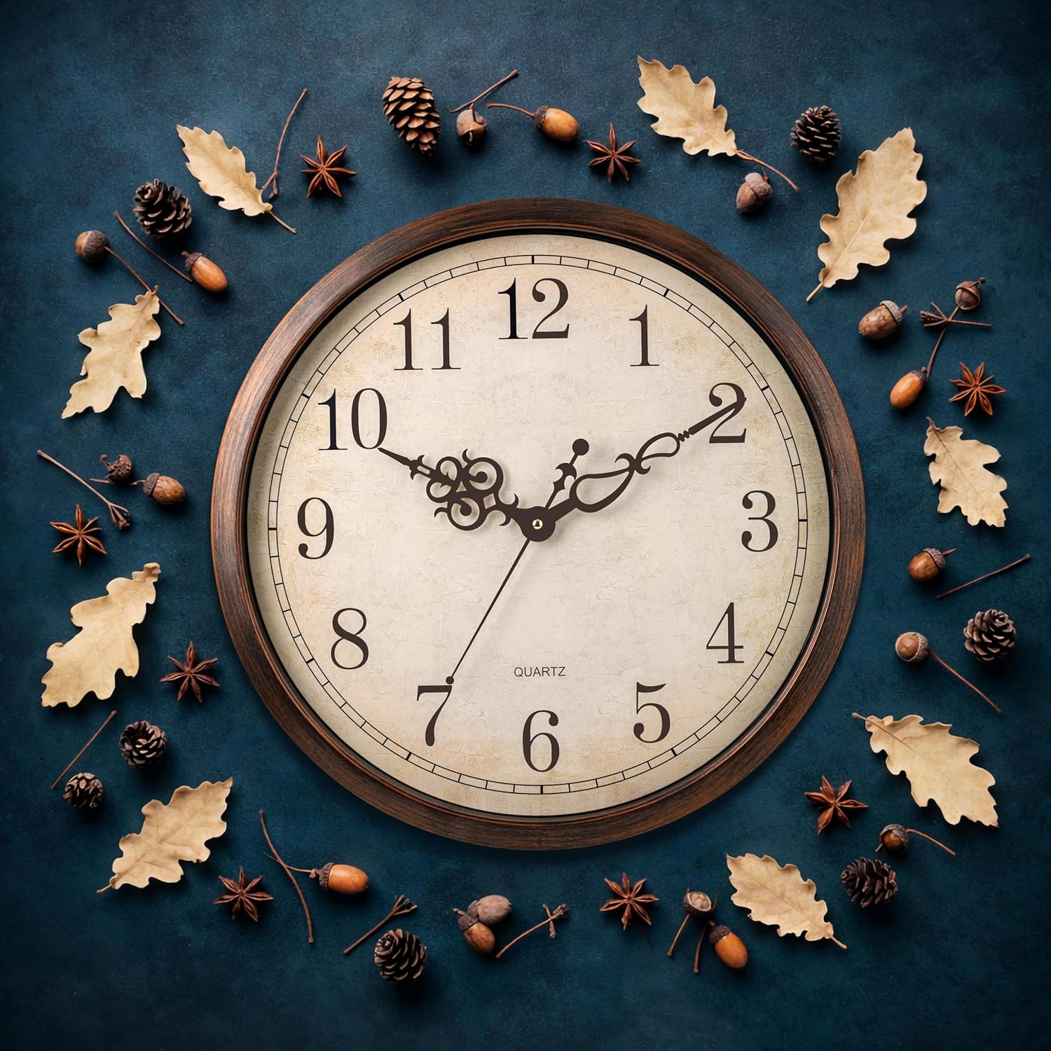 Bernhard Products Vintage Brown Wall Clock Silent Non Ticking 18 Inch Extra Large Quality Quartz Battery Operated Round Decorative Easy to Read for Home Kitchen Living/Dining Room Bedroom Office