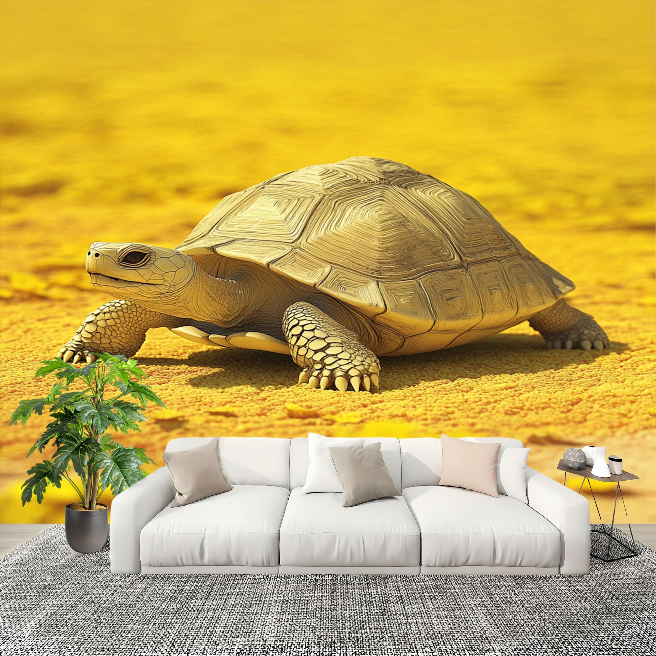 Papier Peint Panoramique 3D Tortue Jaune Salon Grand Format