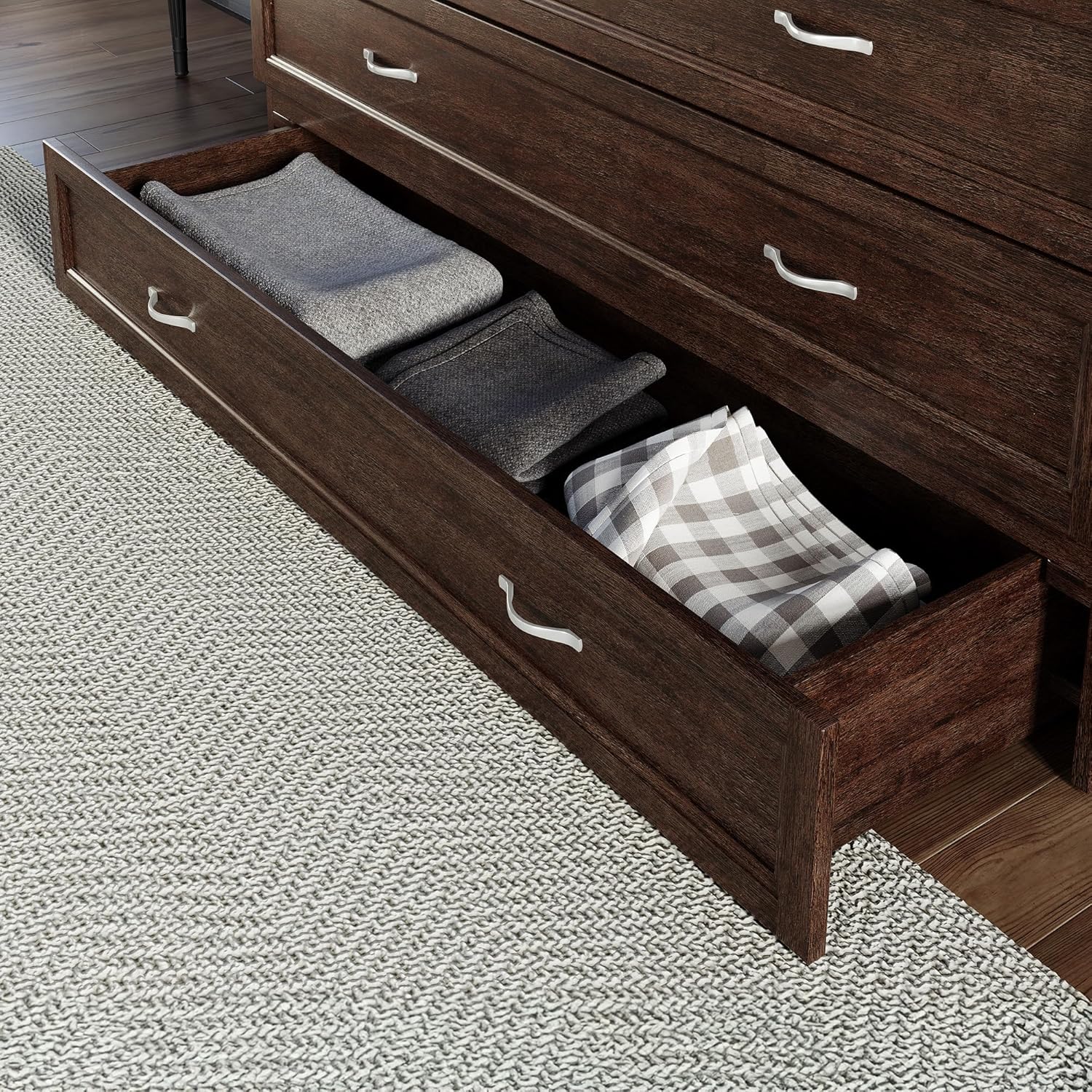 AFI, Northfield Murphy Bed Chest Queen with 6" Mattress, Storage Drawer & Built-in USB Charger, Burnt Amber