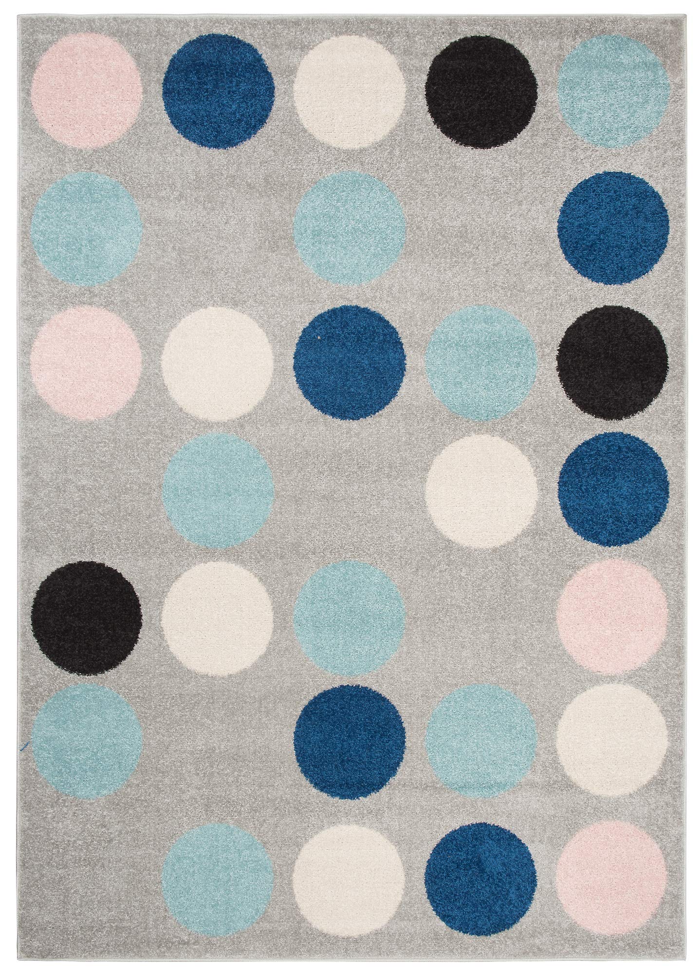 TAPISO Lazur Tapis Chambre Enfant Fille Garçon Bébé Tapis de Jeu Moderne Bleu Rose Gris Crème Noir Géométrique Motif à Pois Poils Courts Oeko-TEX Doux Résistant 120 x 170 cm