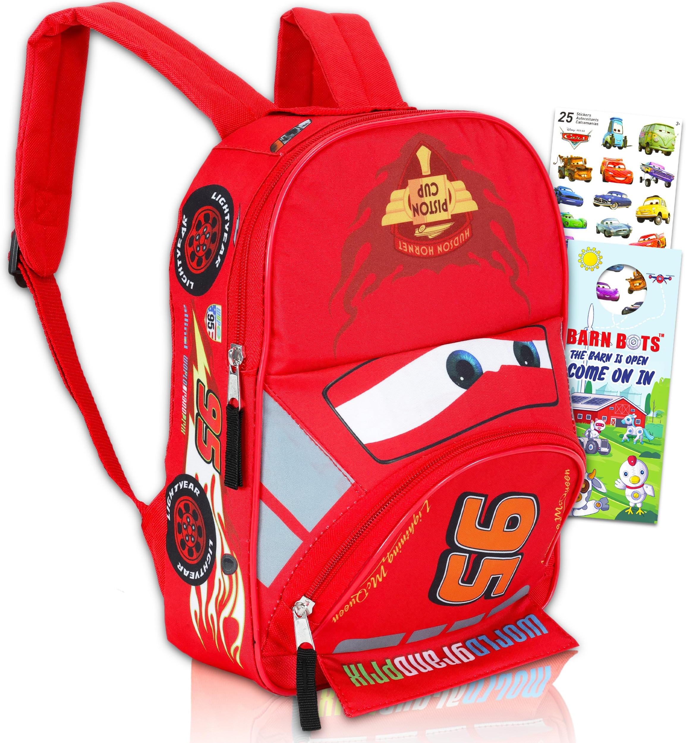 Cars Mini Backpack for Kids Boys ~ Premium 12" Lightning McQueen School Bag with Stickers (Disney Pixar Cars School Supplies Bundle)