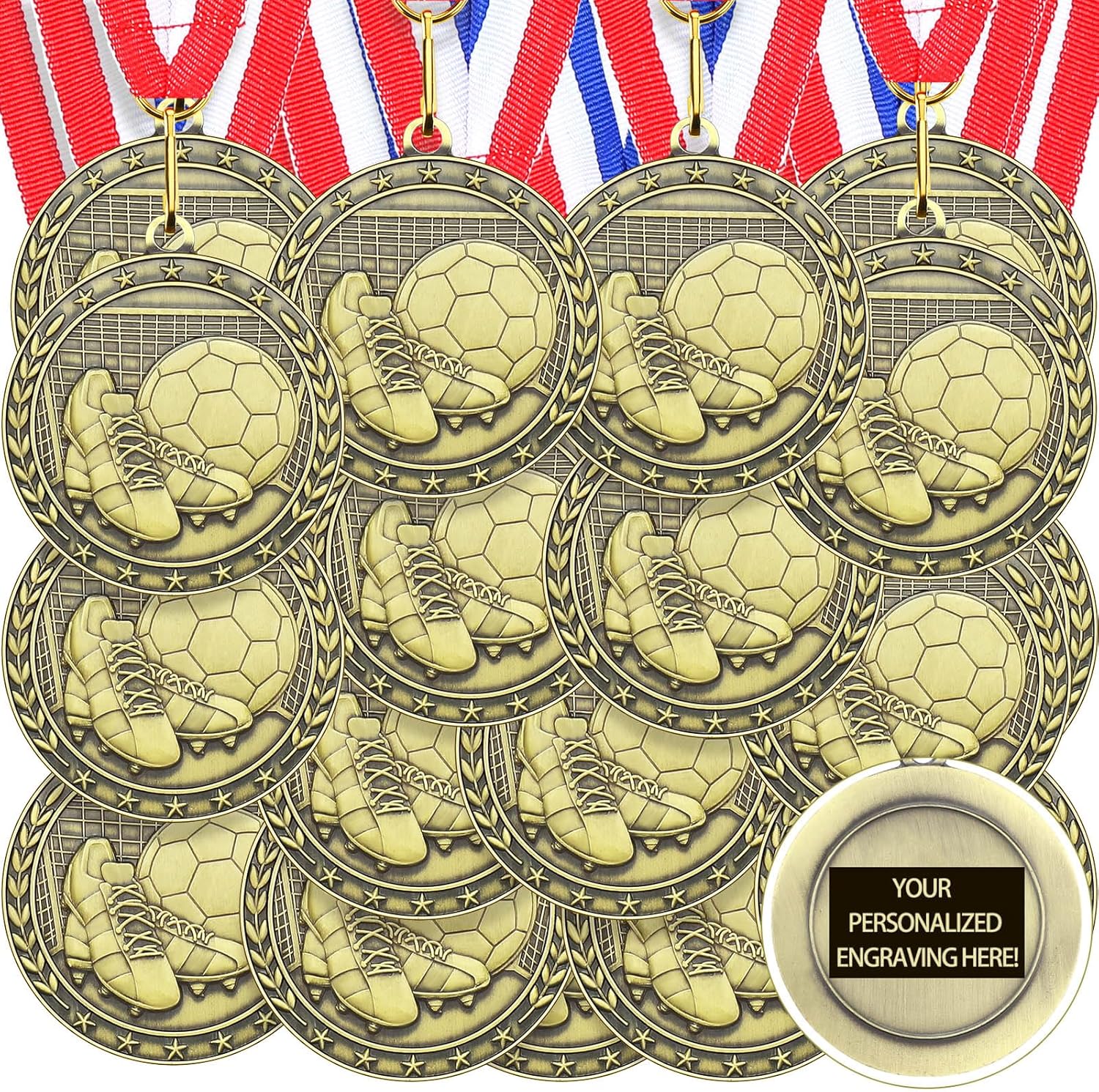 36 Pcs 2'' Gold Medals Bulk Volleyball Football Basketball Soccer Baseball Archery Dink Ball Cheer Track Bowling Awards Medals with Ribbons for Sports Participation Winner Gift