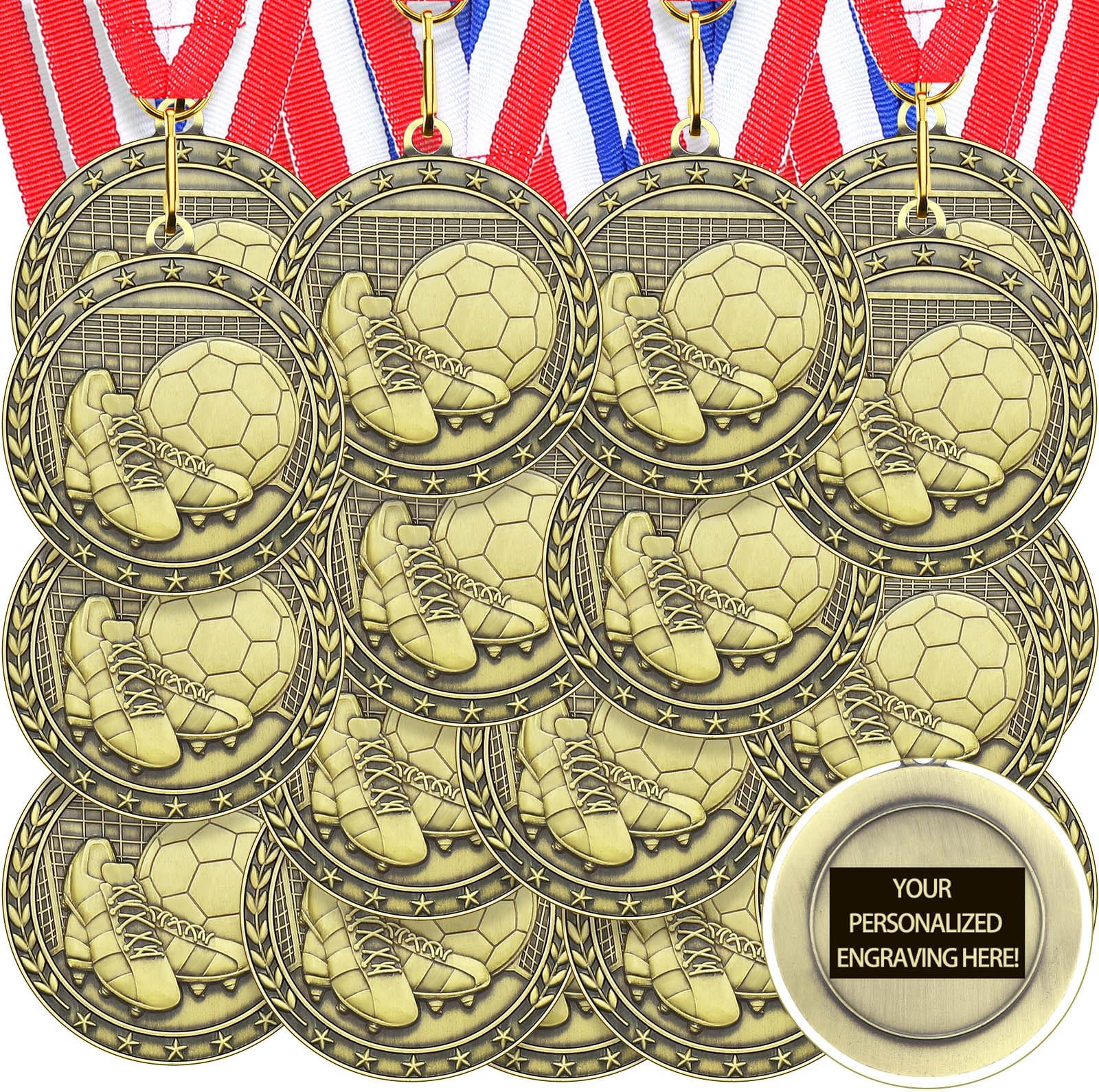 Equsion 36 Pcs 2'' Gold Medals Bulk Volleyball Football Basketball Soccer Baseball Archery Dink Ball Cheer Track Bowling Awards Medals with Ribbons for Sports Participation Winner Gift