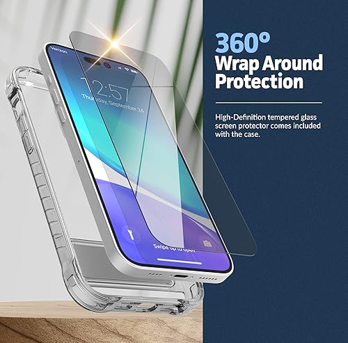 Miniatura 2 de ENCASED Funda transparente con soporte para iPhone 14 PRO MAX con protector de pantalla (soporte de metal duradero)