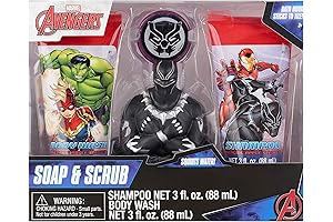 Marvel Avengers Black Panther 4-in-1 Kids Shampoo, Body Wash, Scrubber & Hook
