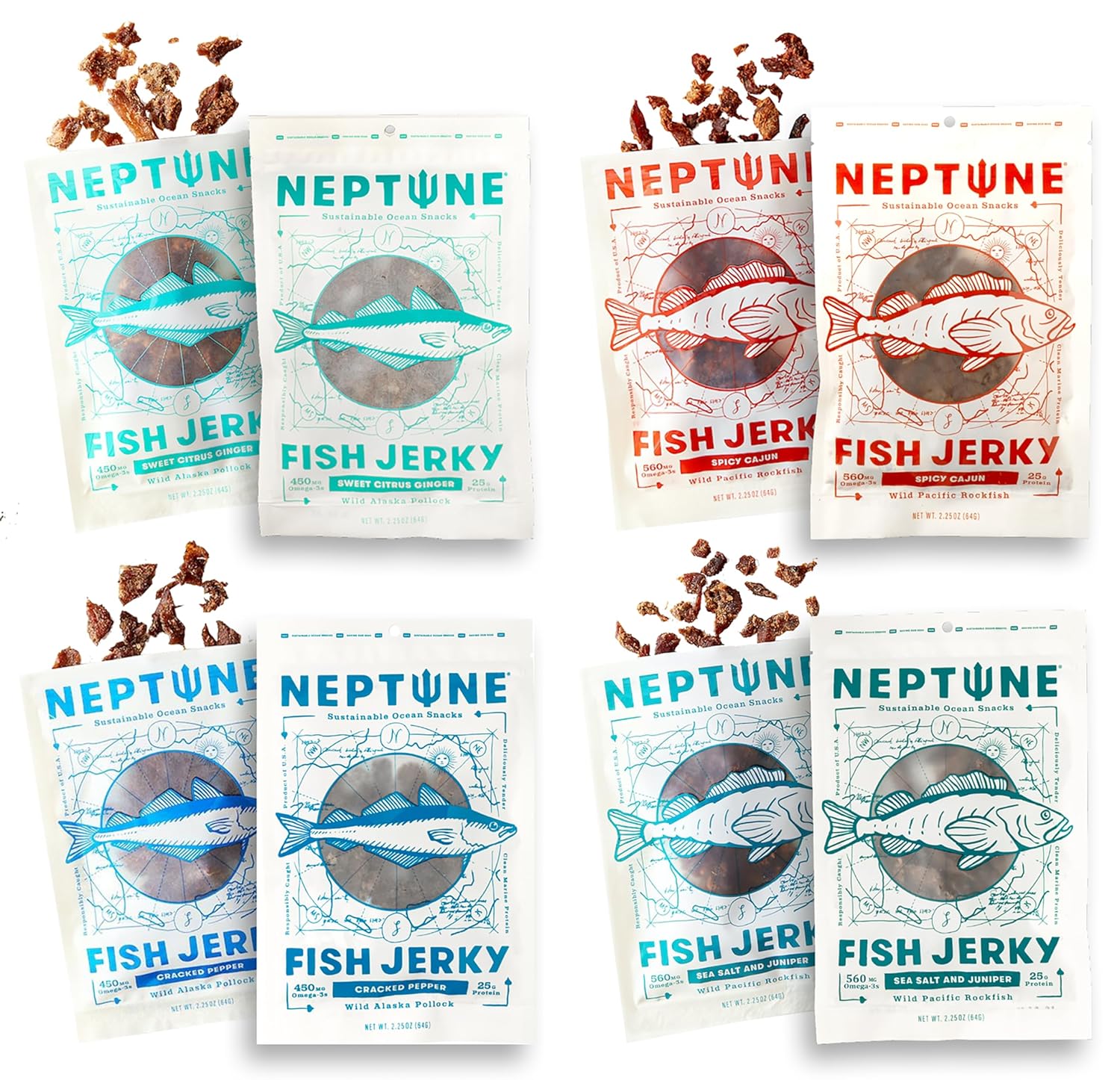Neptune Fish Jerky Variety 8Pack Wild Caught Pacific