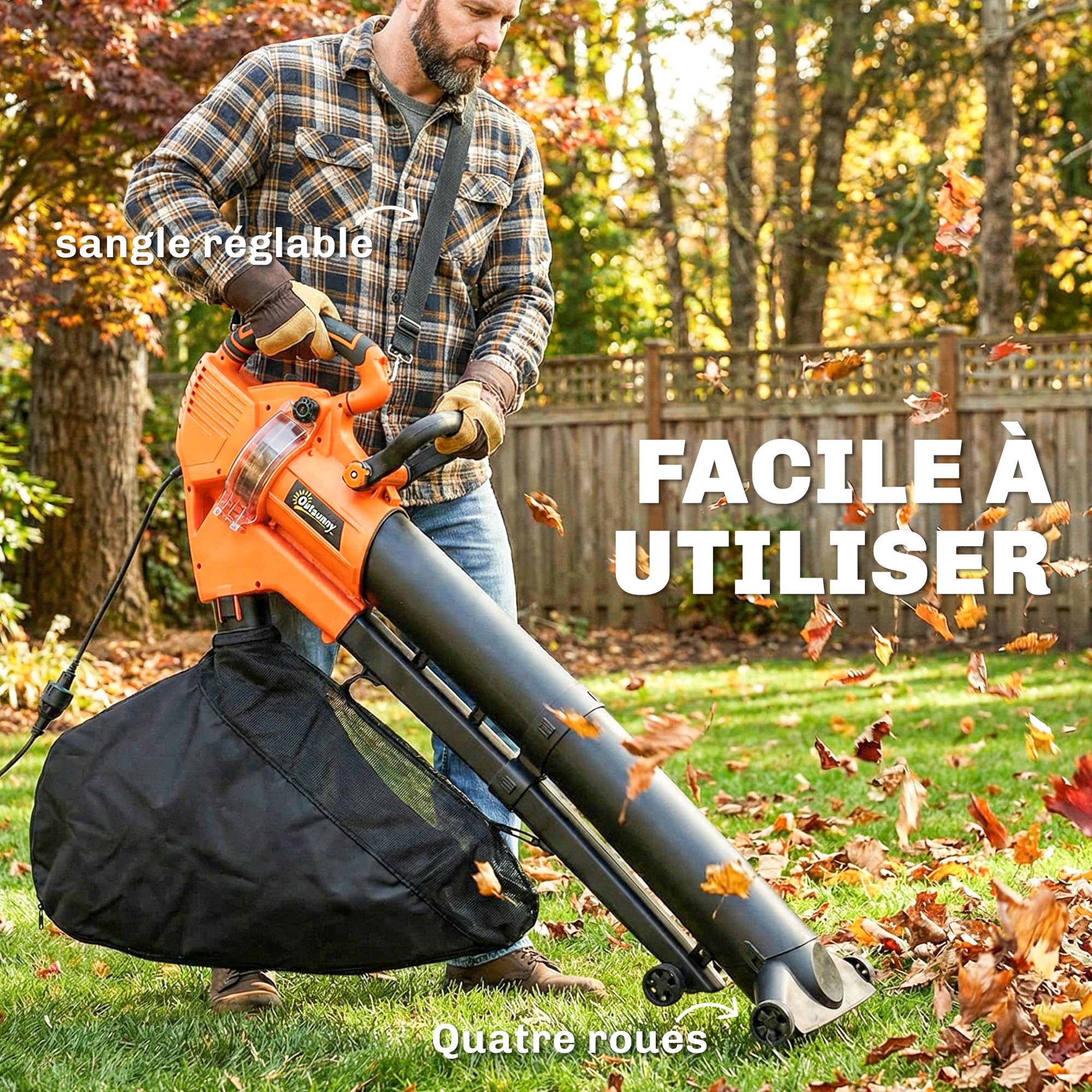 Outsunny Aspirateur-Souffleur de Feuilles Filaire 3000W 3-en-1 avec Fonction Broyage, Sac 40L