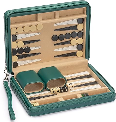 Miniatura 5 de Yellow Mountain Imports Izmir - Juego de mini-juego de backgammon tamaño viaje, damas magnéticas y tablero de 9 pulgadas en elegante estuche de