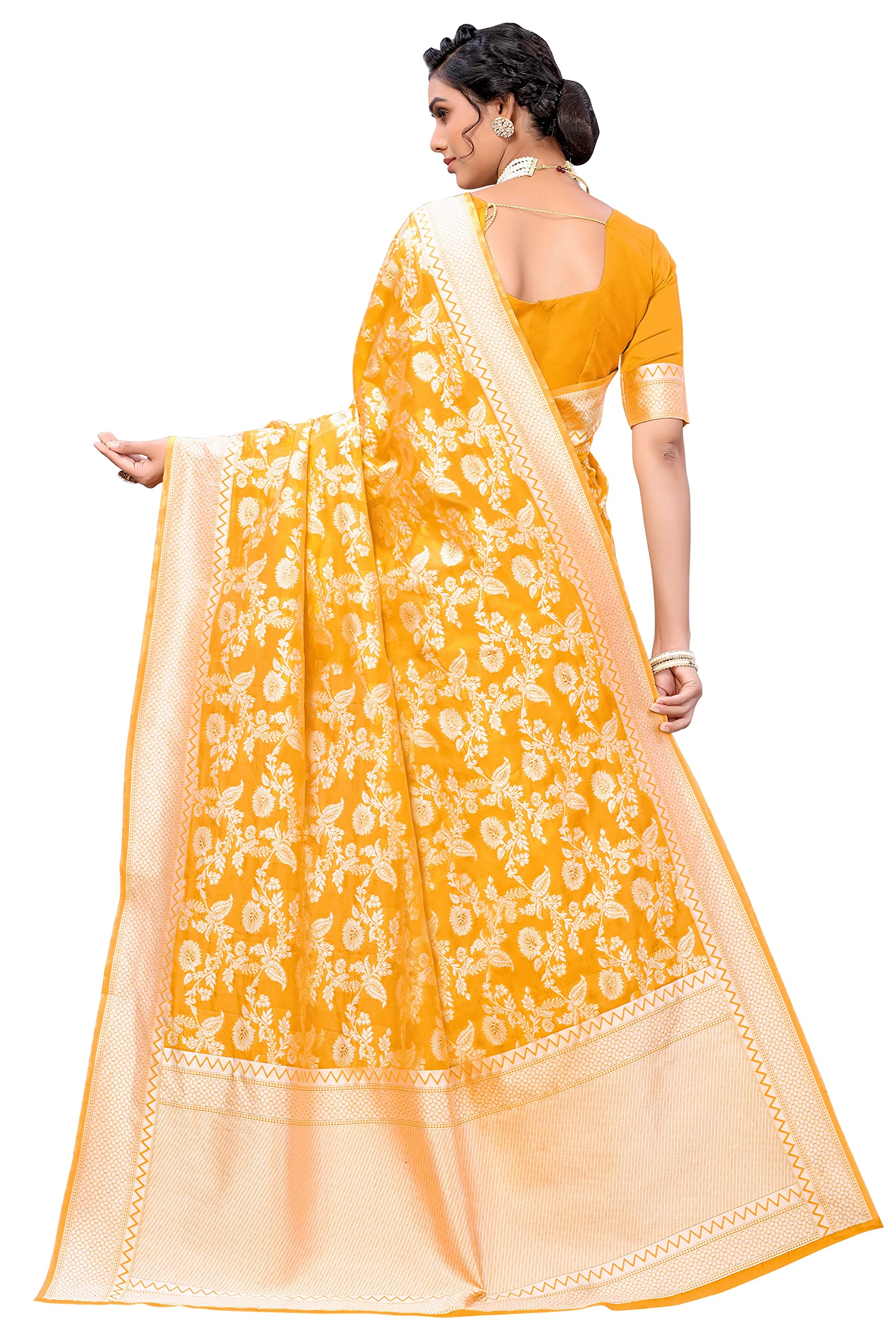 Glory Sarees Women's Banarasi Artificial Silk Saree With Blouse Piece (Kara124_Yellow) 3