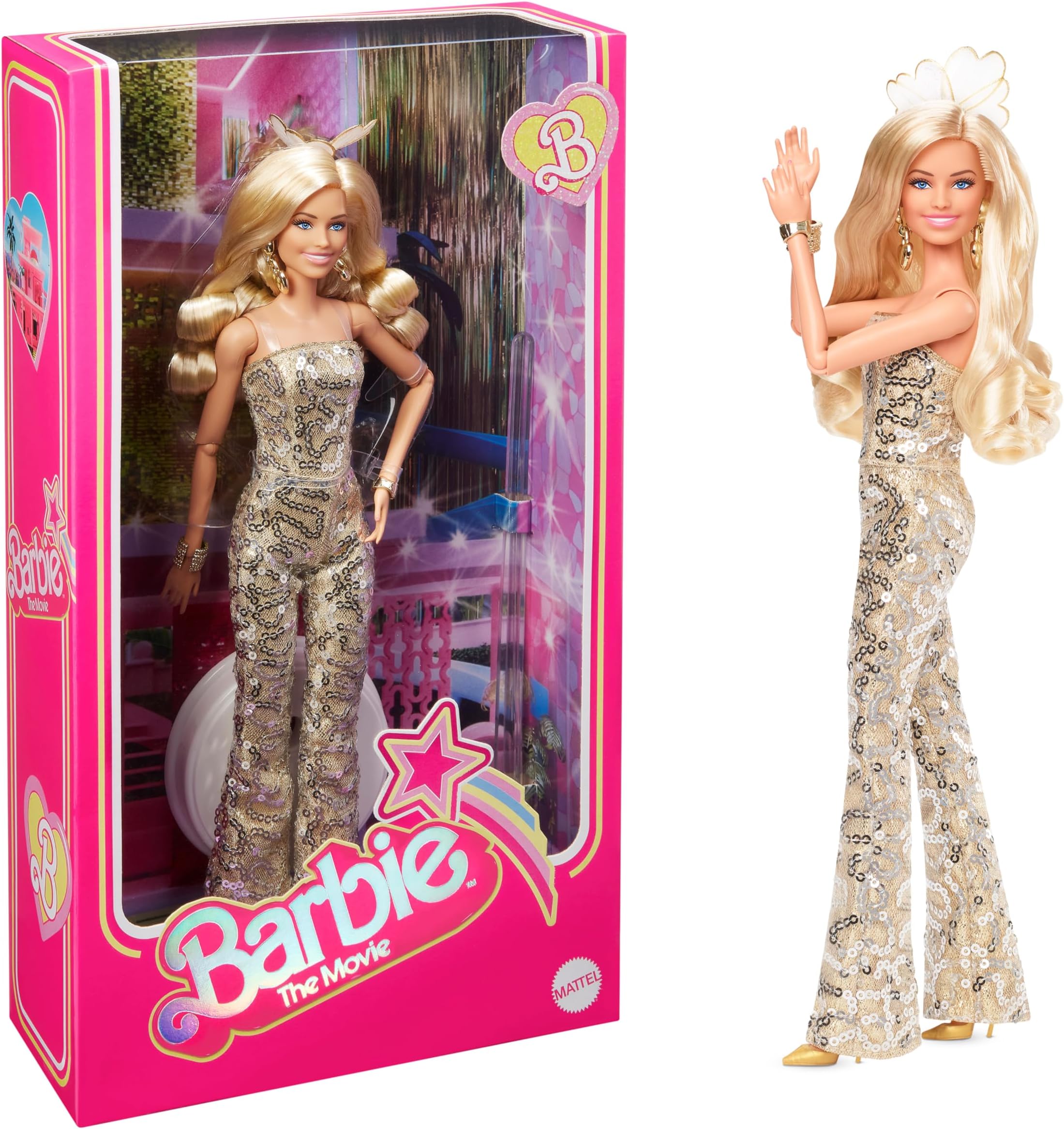 Barbie The Movie Collectible Doll, Margot Robbie as Barbie in Gold Disco Jumpsuit