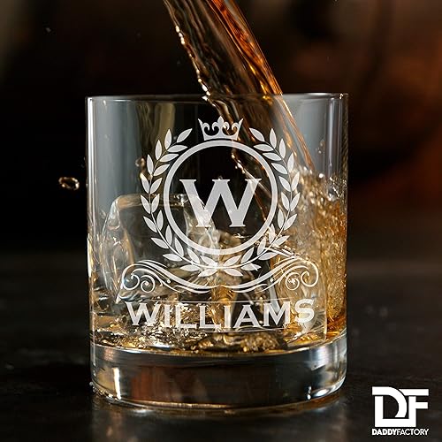 Miniatura 5 de Vaso de whisky personalizado (juego de 4), vaso de cóctel grabado con monograma grabado, 10.25 onzas de vidrio de regalo de whisky antiguo