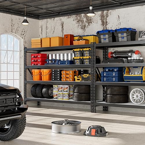 Miniatura 2 de WORKPRO Estantes de almacenamiento de 8000 libras, estantería de garaje extra ancha de 77 pulgadas, estantería de metal resistente, estante de