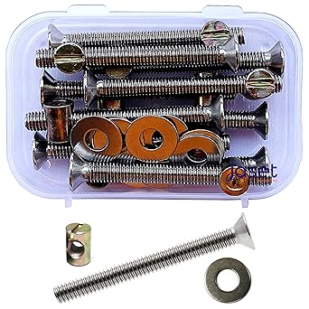 Jaset Innovations Stainless Steel Screw, Yellow Zinc Plated Barrel Nut/Dowel and Washers Allen Socket Counter Sunk Head Screw 8mm Thread and 70mm Length Set of 10 Pieces (30 pcs Total)