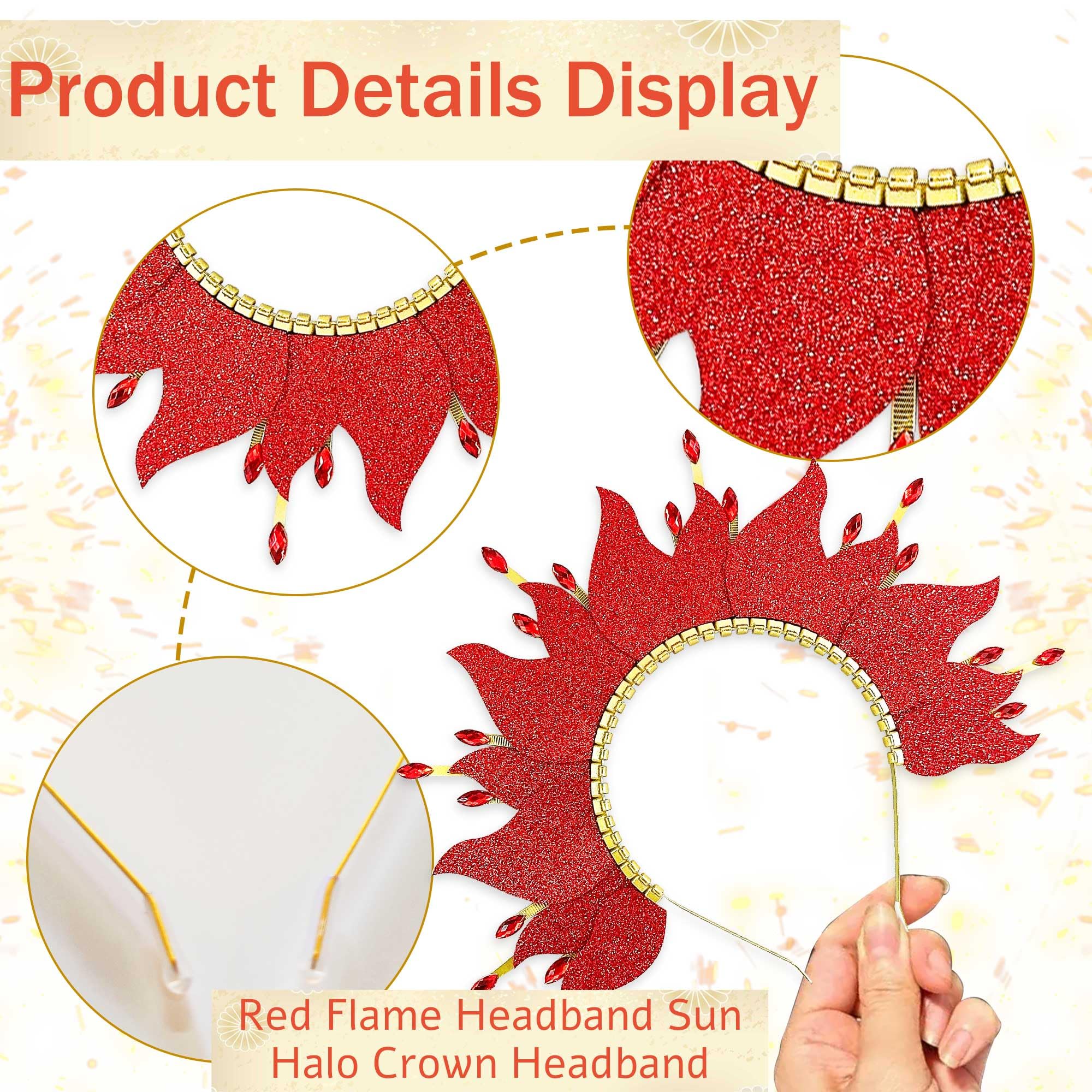BACH AND BOUJEE Fire Flame Headpiece Sun Halo Crown Headband Carnival Accessories Headdress Mardi Gras Rave Festival for Women Costume Supplies - Image 3