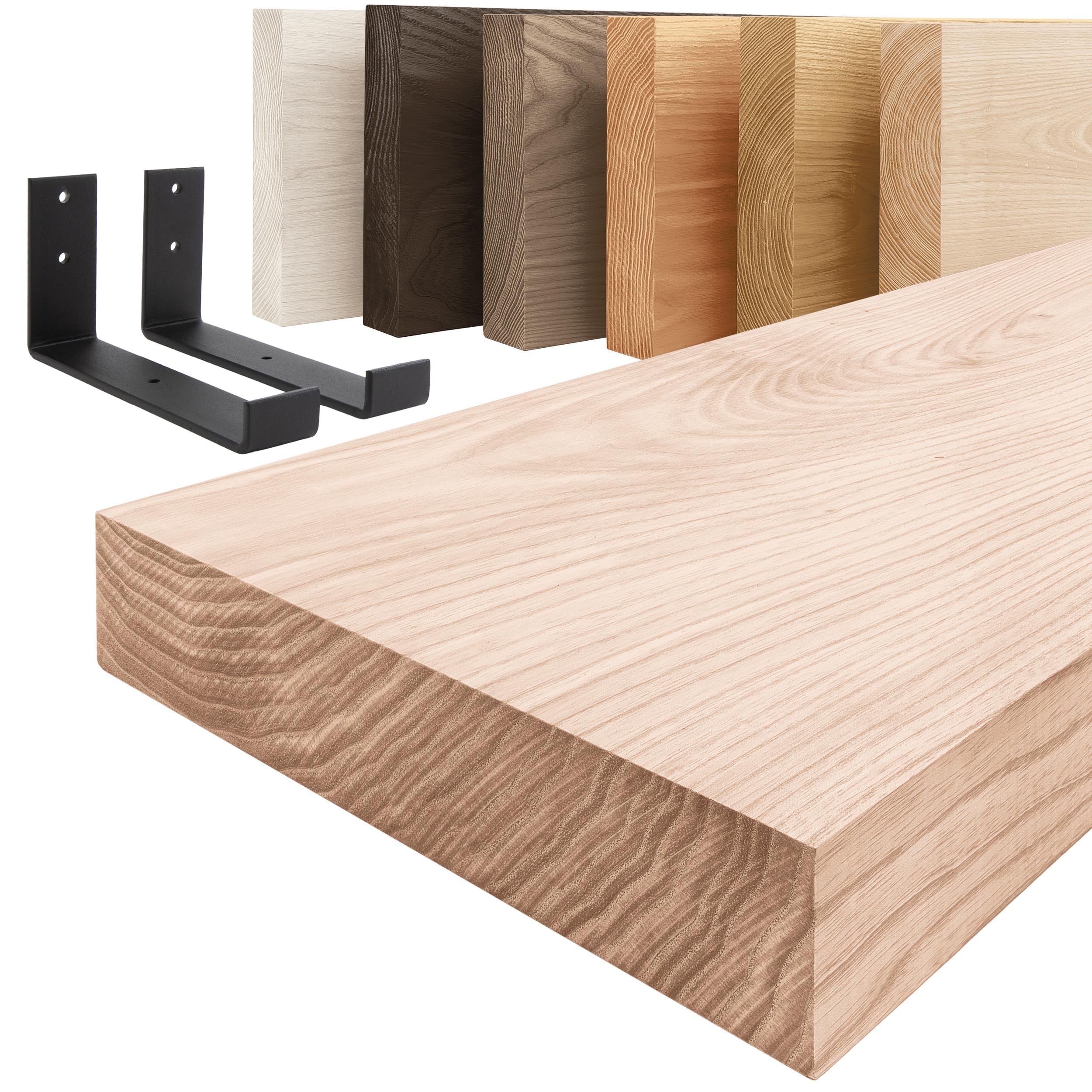 Étagère murale 160 cm en bois massif brut avec supports J