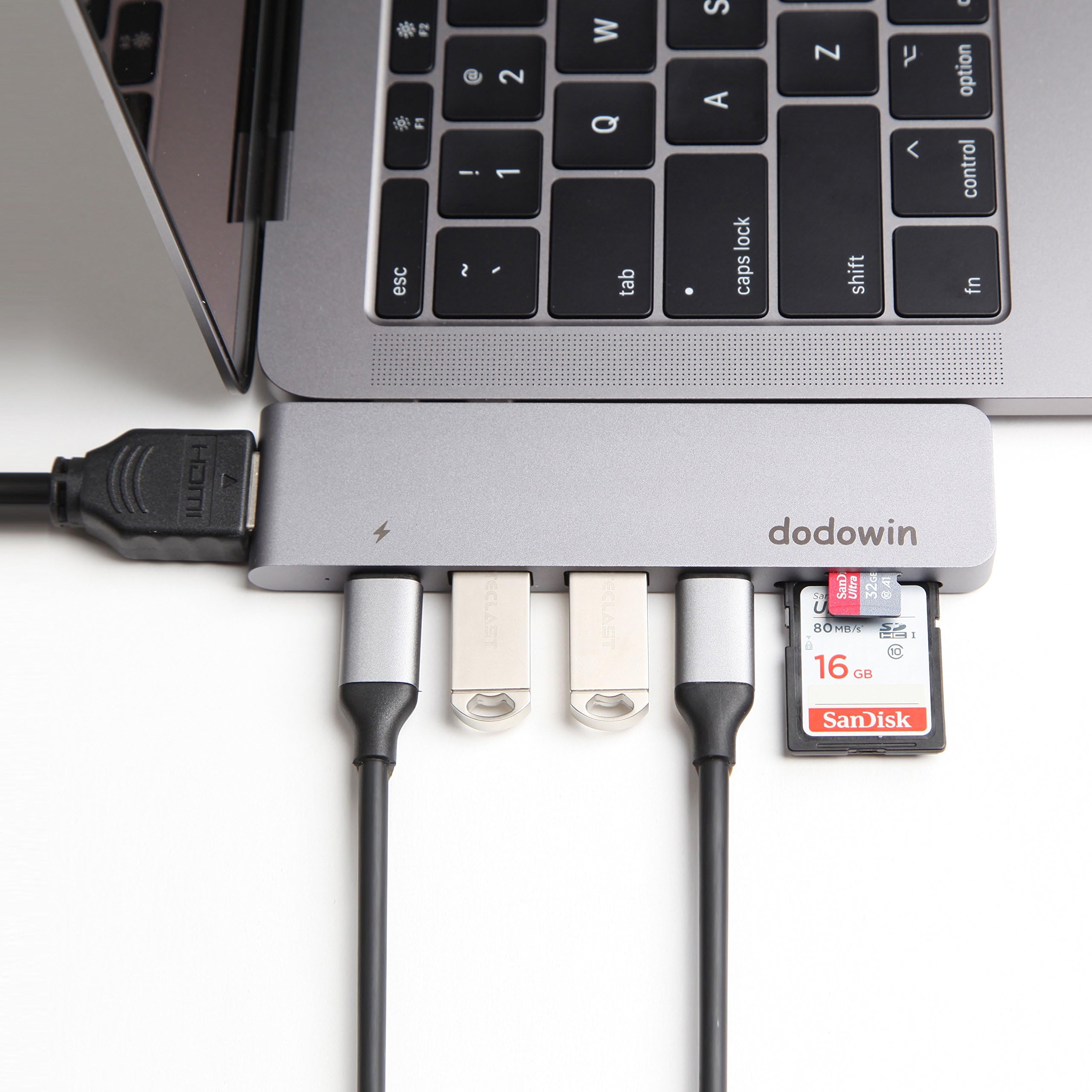 Dodowin USB C HUB compatible with Macbook Air 2018 Macbook Pro 2019 2018 2017 Macbook Pro Adapter, Thunderbolt 3 USB-C Power Delivery, 1* Port USB C, 4K HDMI, 2*USB 3.0, SD/TF Card（space gray)