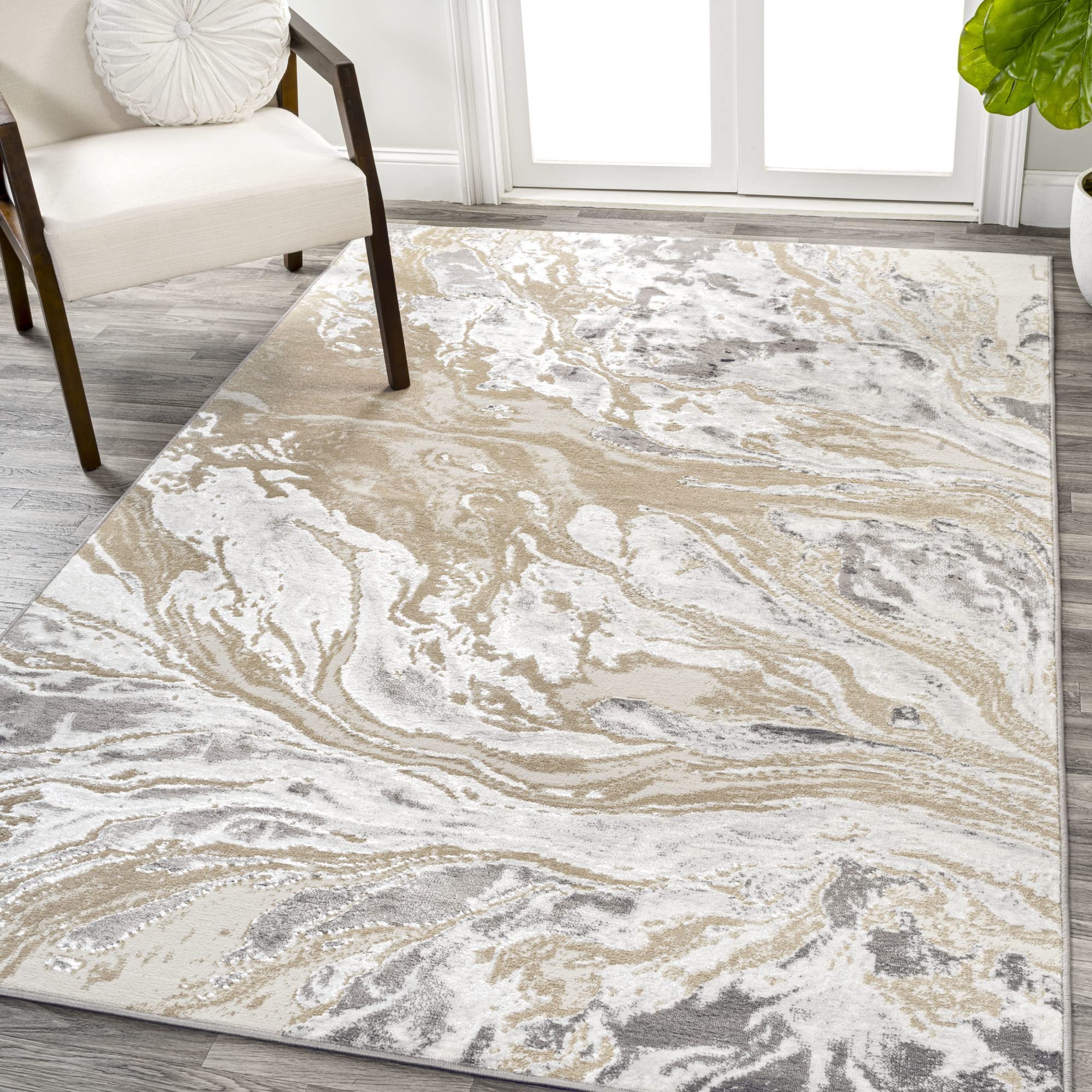 JONATHAN Y SOR203F-8 Swirl Marbled Abstract Indoor Area Rug, Casual, Contemporary, Transitional, Bedroom, Kitchen, Living Room, Easy-Cleaning, Non-Shedding, 8 X 10, Beige/Ivory