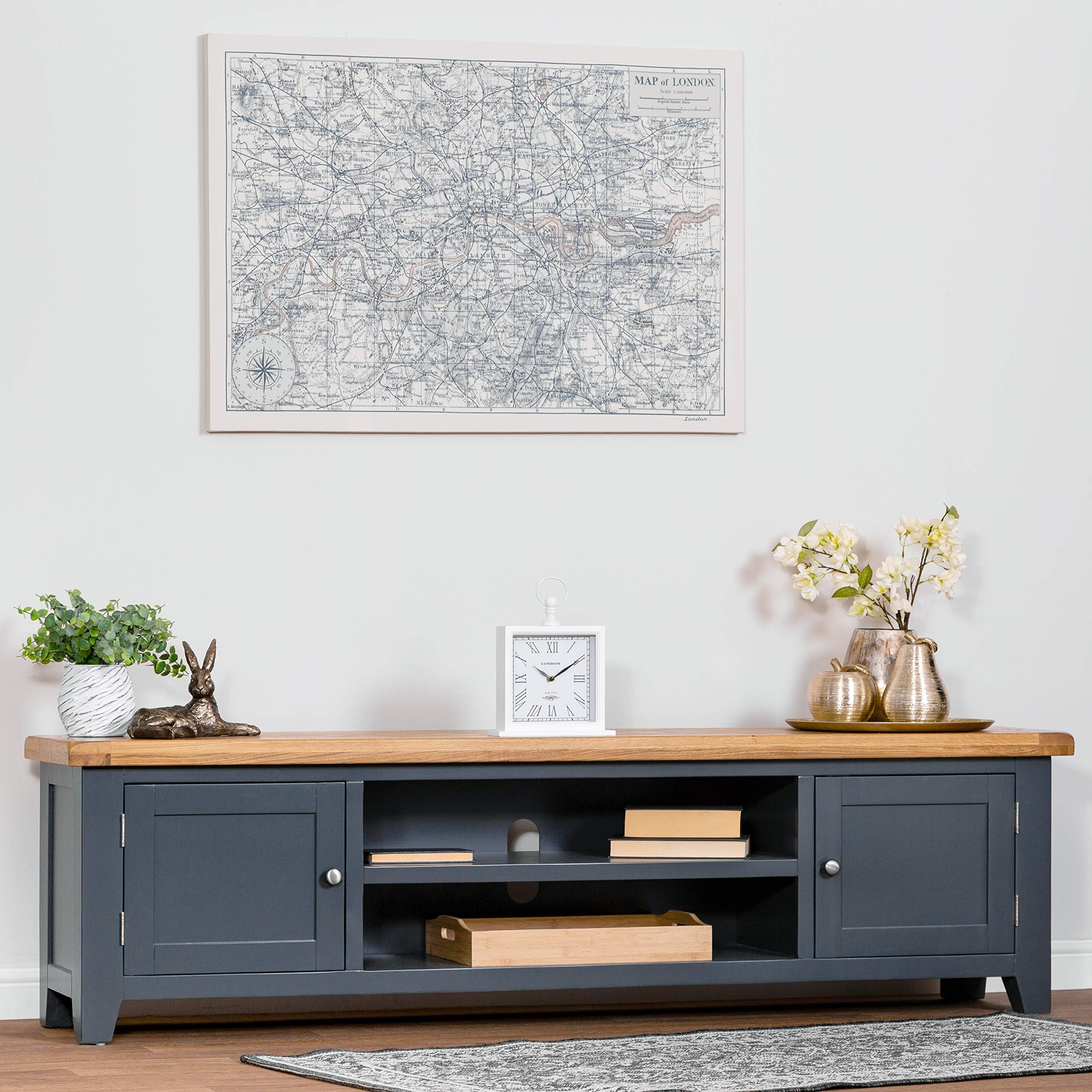 The Furniture Outlet Hampshire Blue Painted Oak Extra Large TV Unit