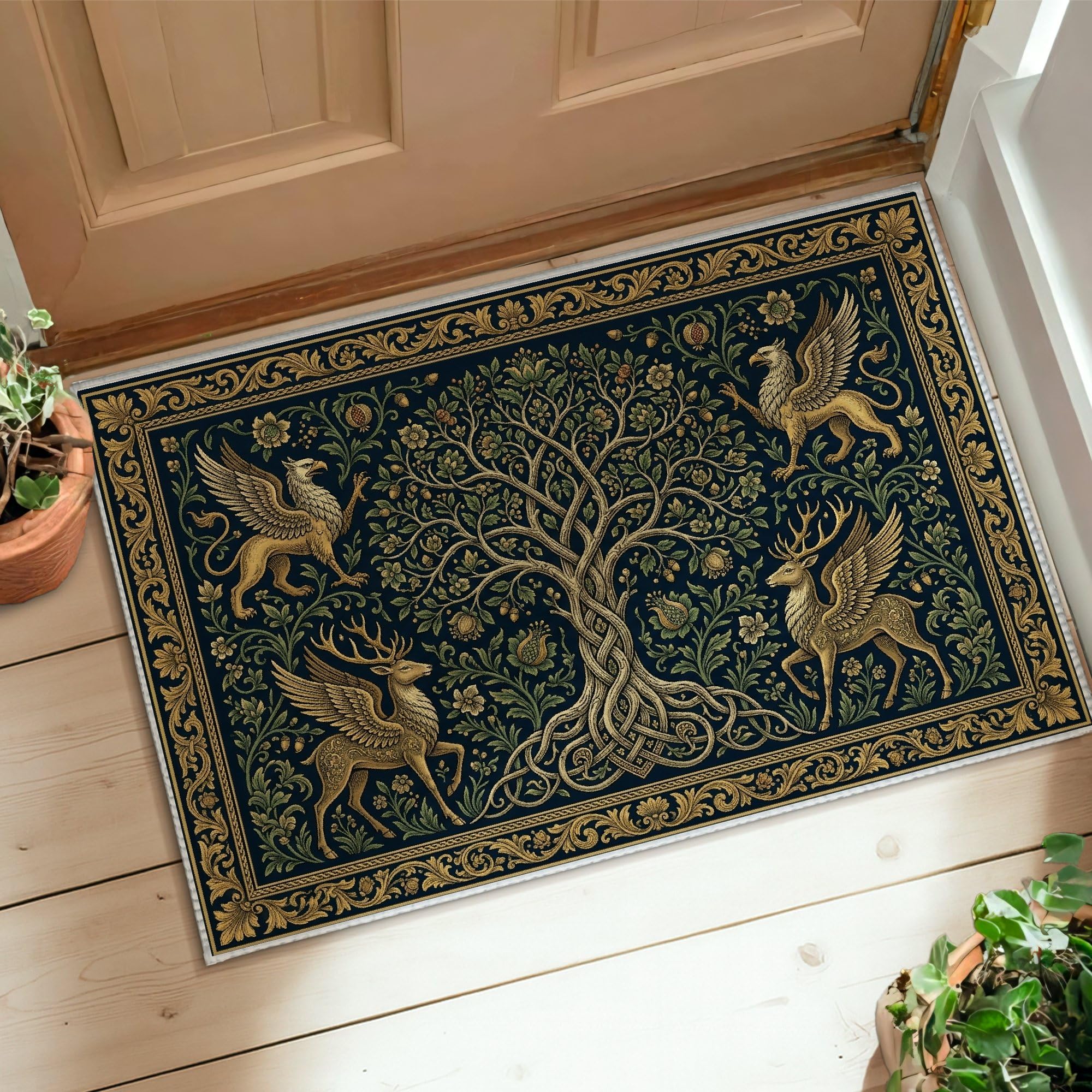 Tapis d'arbre de style traditionnel bleu marine de qualité supérieure qui ne perd pas ses poils
