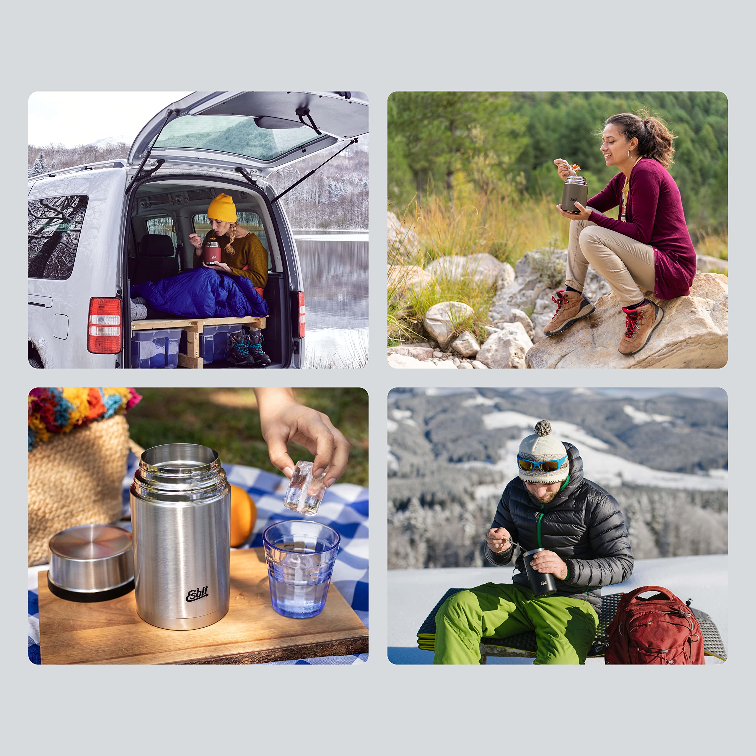 Esbit Thermobehälter Sculptor für Essen - Warmhaltebehälter 500 ml in Stone Grey - aus Edelstahl für warme und kalte Speisen