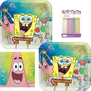 SpongeBob Party Supplies Pack Serves 16 SpongeBob Birthday Party Supplies: SpongeBob Plates and Napkins with Birthday Candles (Bundle for 16)