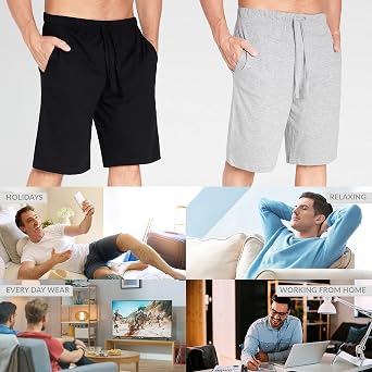 CityComfort Mens Pyjama Shorts - Comfy Lounge Shorts with Pockets Pack of 2