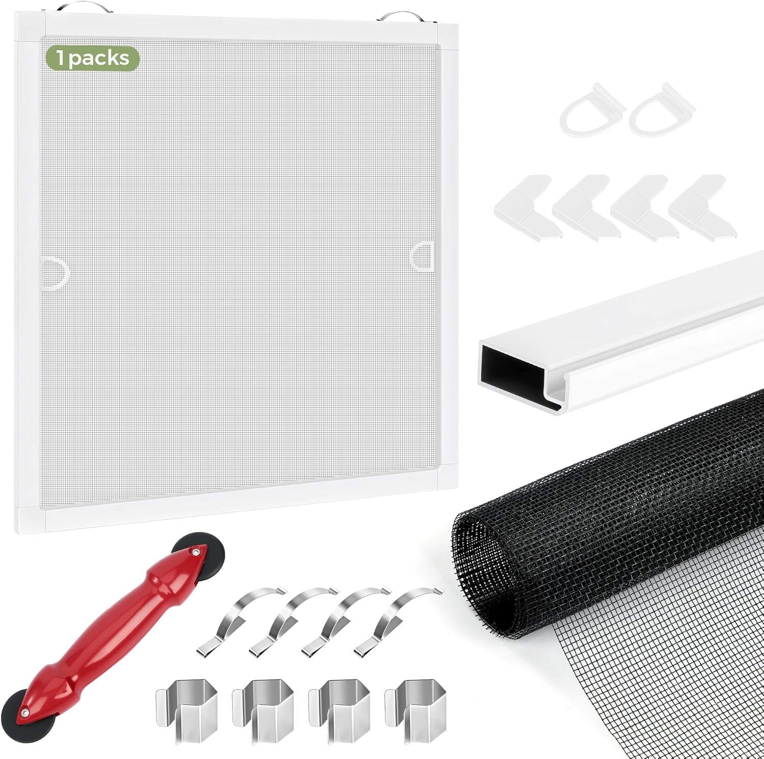 FLYZZZ Window Screen Frame Kit, Heavy-Duty DIY Window Screen Replacement Kit up to 36" x 36" with Upgraded Aluminum Frame (125g/m), Full Tool Set & Easy-Install Clips