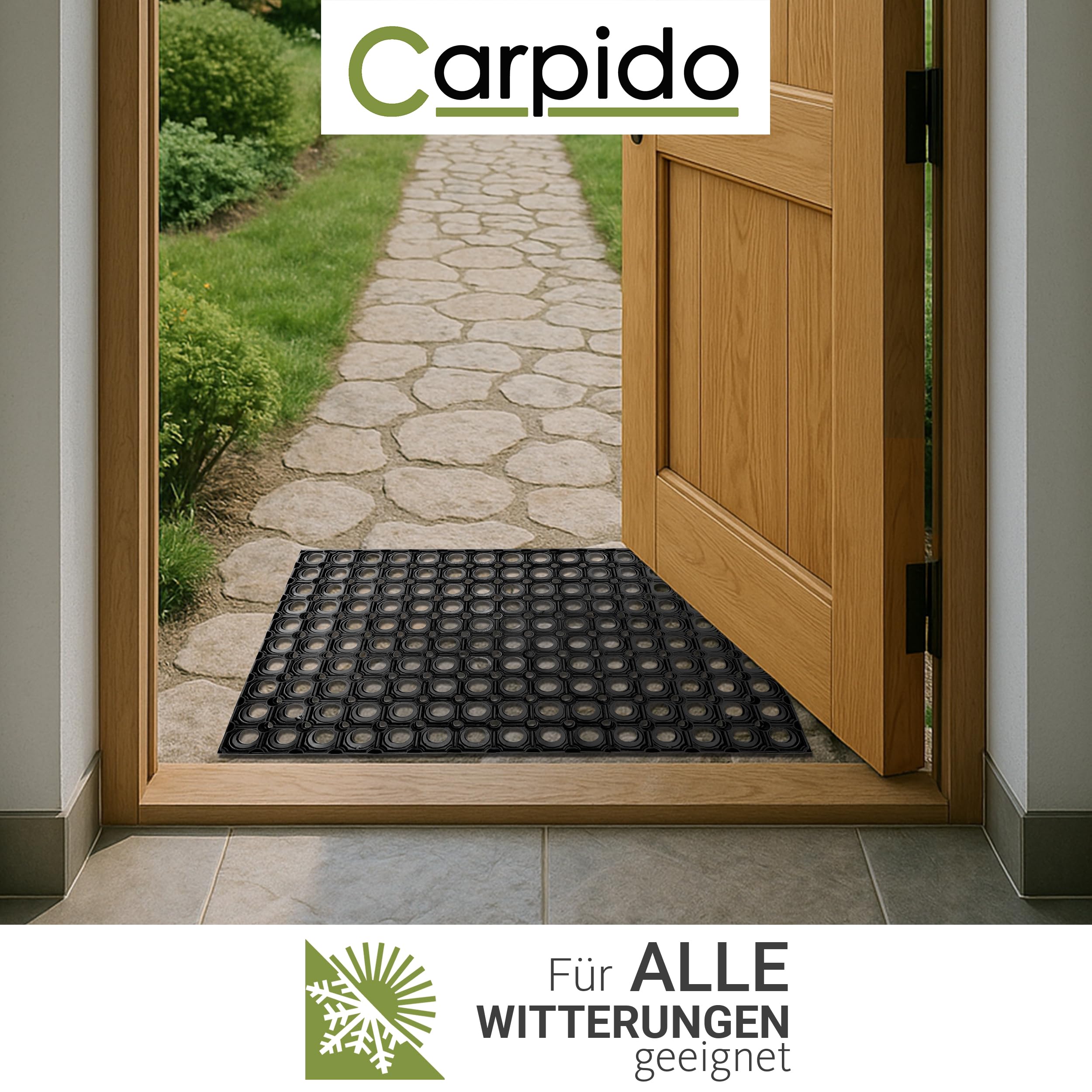 Rutschfeste Gummimatte Außen & Innen - Schwarz 80 x 120 cm (Rechteckig) | Witterungsbeständige Fußmatte Gummi Türmatte strapazierfähig Fußabstreifer klassisch Fußabtreter aussen Schmutzfangmatte