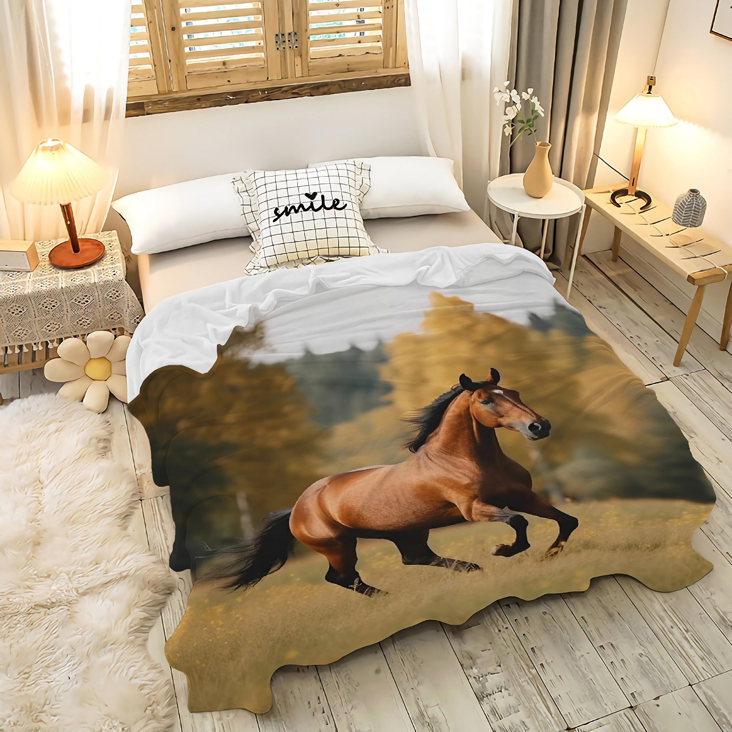 Couverture En Flanelle Douce Pour Les Amoureux Des Chevaux - Cadeau D' Anniversaire - 127 X 152,4 Cm