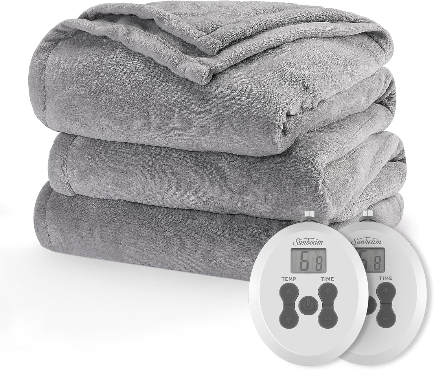 Sunbeam Royal Luxe Microplush Heated Electric Blanket Queen Size, 90" x 84", 12 Heat Settings, 12-Hour Selectable Auto Shut-Off, Fast Heating, Machine Washable, Warm and Cozy, Light Marble Grey