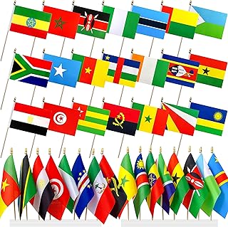 54 Pack Africa African Countries Flags Set on Wood Stick Small Mini Hand Held Flag,5x8 Inch